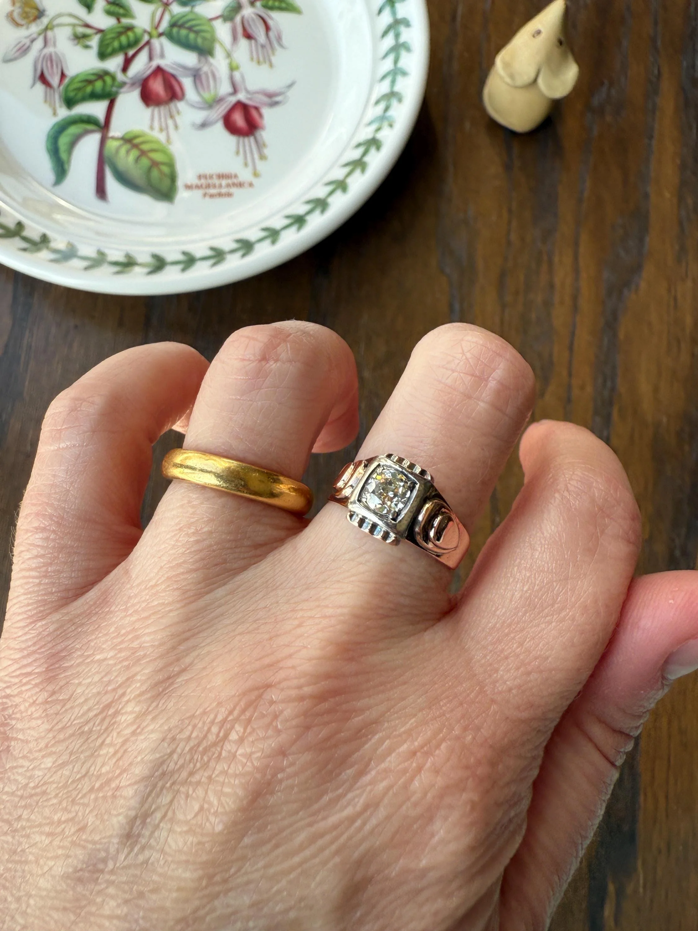 Floral .5 Carat Old Mine Cut Diamond 18k Gold Rosy Antique Solitaire Ring Square Bezel Unique Chunky Engagement Wedding - Image 14