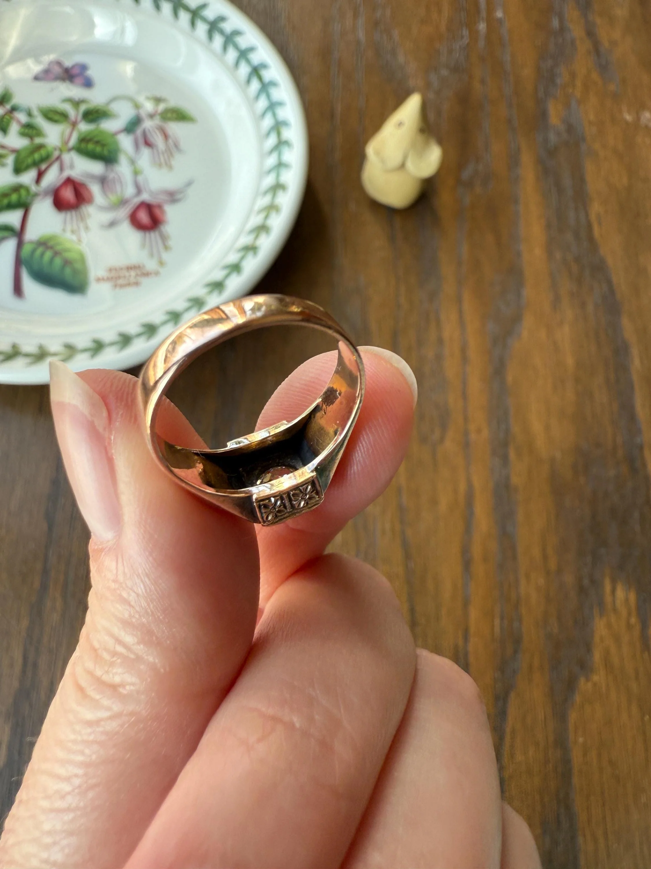 Floral .5 Carat Old Mine Cut Diamond 18k Gold Rosy Antique Solitaire Ring Square Bezel Unique Chunky Engagement Wedding - Image 19