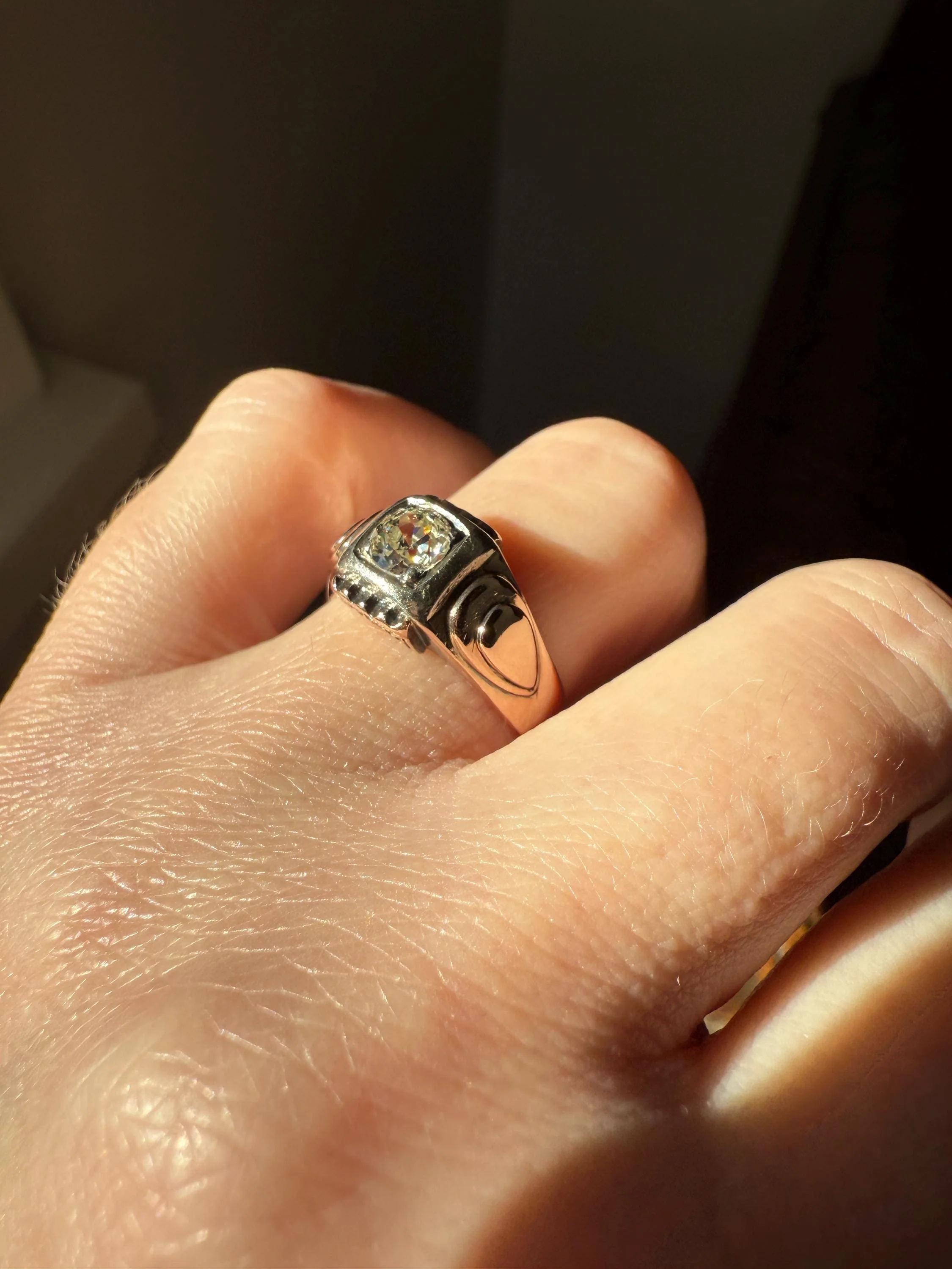 Floral .5 Carat Old Mine Cut Diamond 18k Gold Rosy Antique Solitaire Ring Square Bezel Unique Chunky Engagement Wedding - Image 2