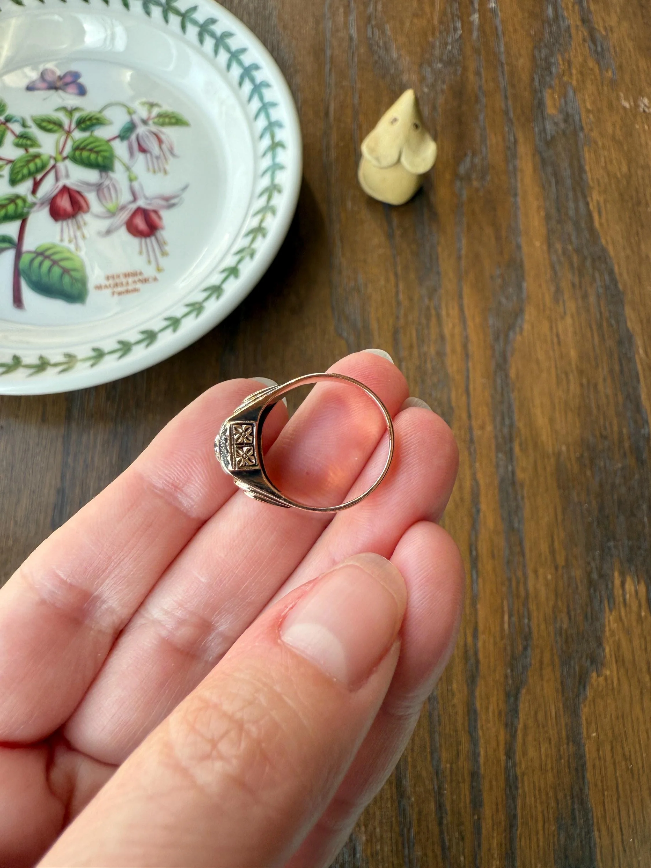 Floral .5 Carat Old Mine Cut Diamond 18k Gold Rosy Antique Solitaire Ring Square Bezel Unique Chunky Engagement Wedding - Image 20