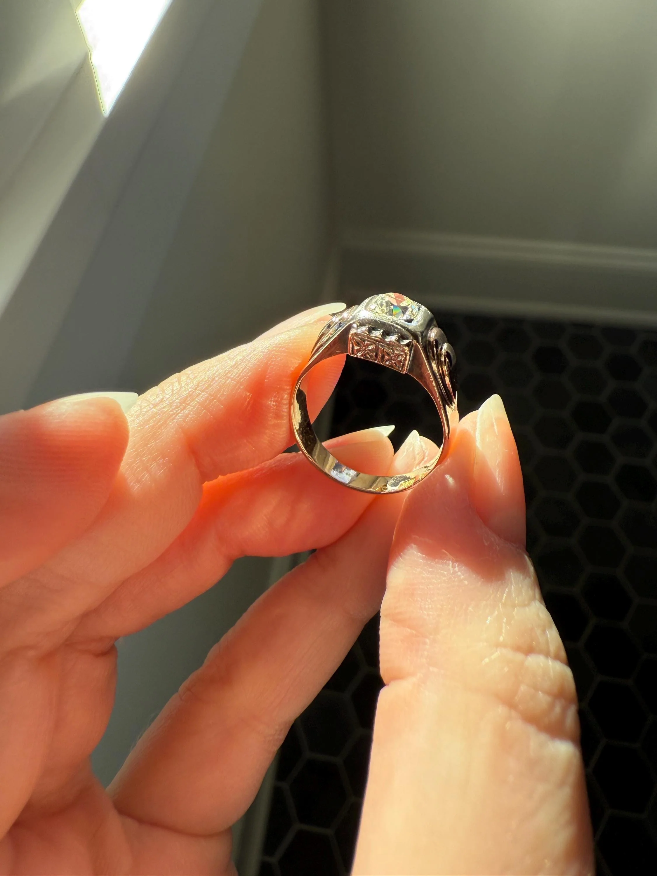 Floral .5 Carat Old Mine Cut Diamond 18k Gold Rosy Antique Solitaire Ring Square Bezel Unique Chunky Engagement Wedding - Image 6