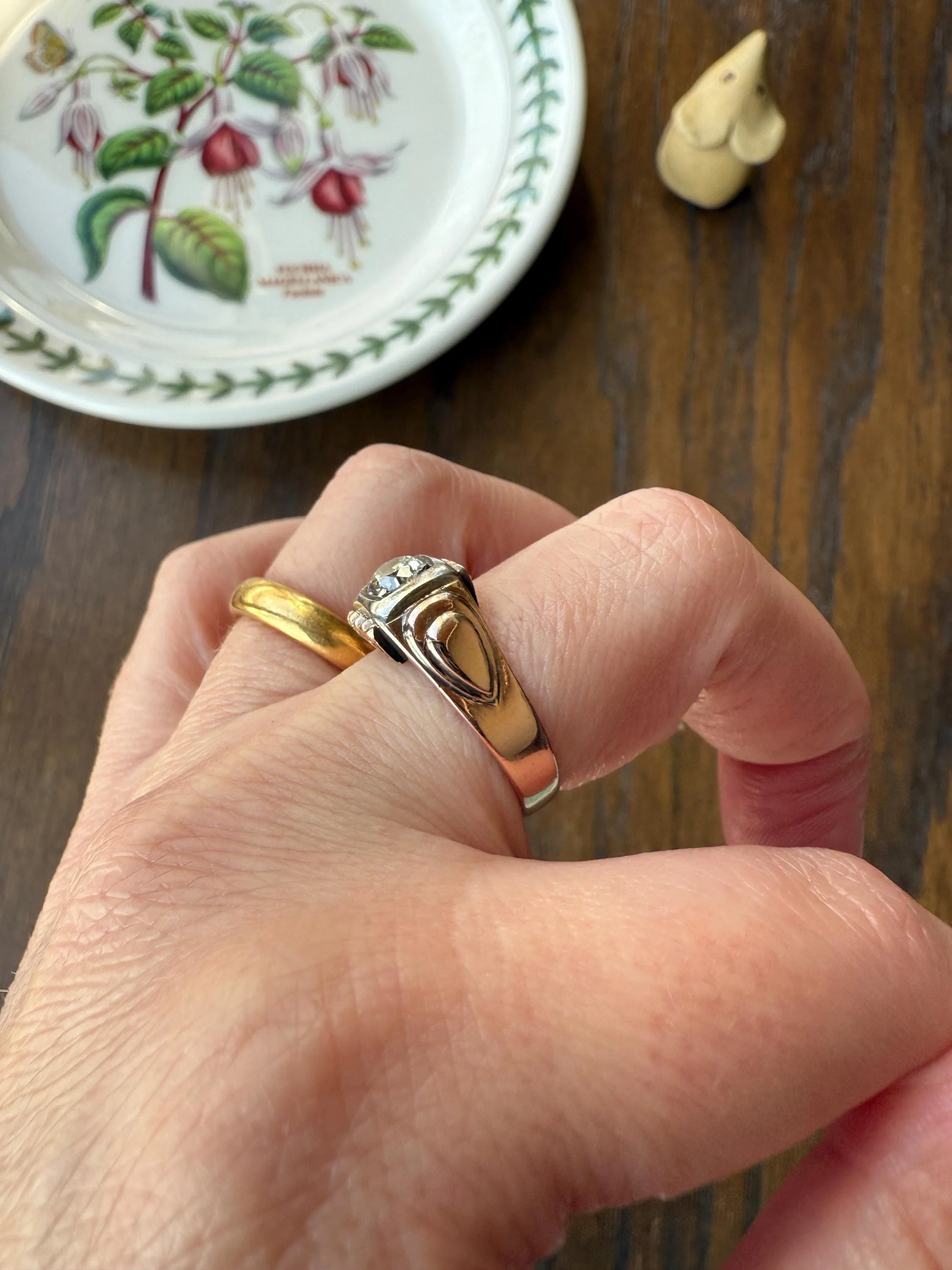 Floral .5 Carat Old Mine Cut Diamond 18k Gold Rosy Antique Solitaire Ring Square Bezel Unique Chunky Engagement Wedding - Image 7