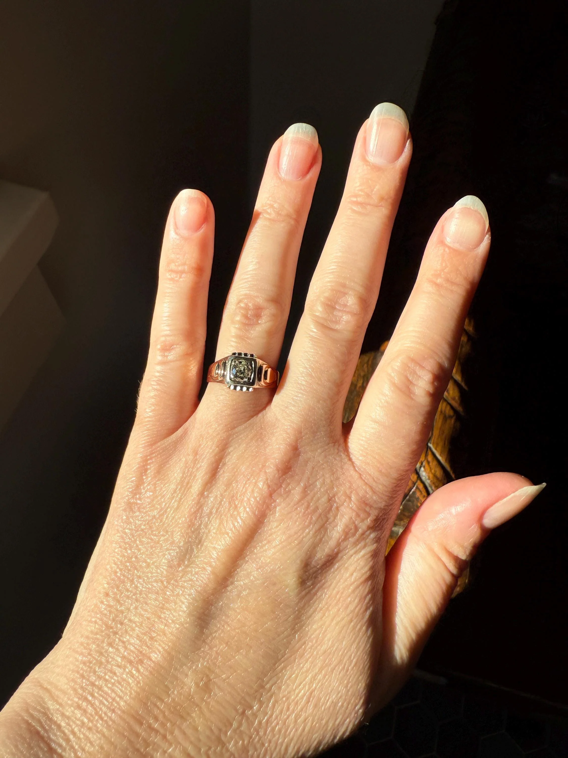 Floral .5 Carat Old Mine Cut Diamond 18k Gold Rosy Antique Solitaire Ring Square Bezel Unique Chunky Engagement Wedding - Image 9