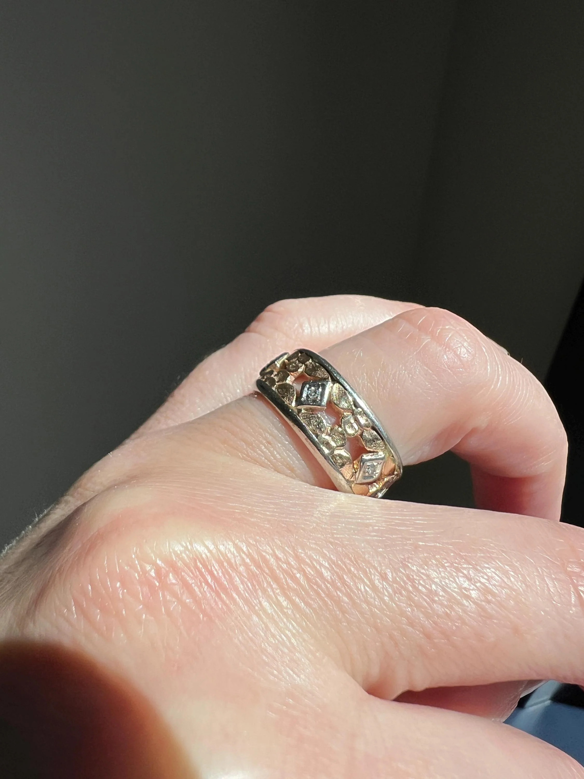FLORAL Art Deco ANTIQUE Diamond Two Tone 14k Gold Rose White Ring Half Daisy Forget Me Not Eternity Wide Band Wedding - Image 10