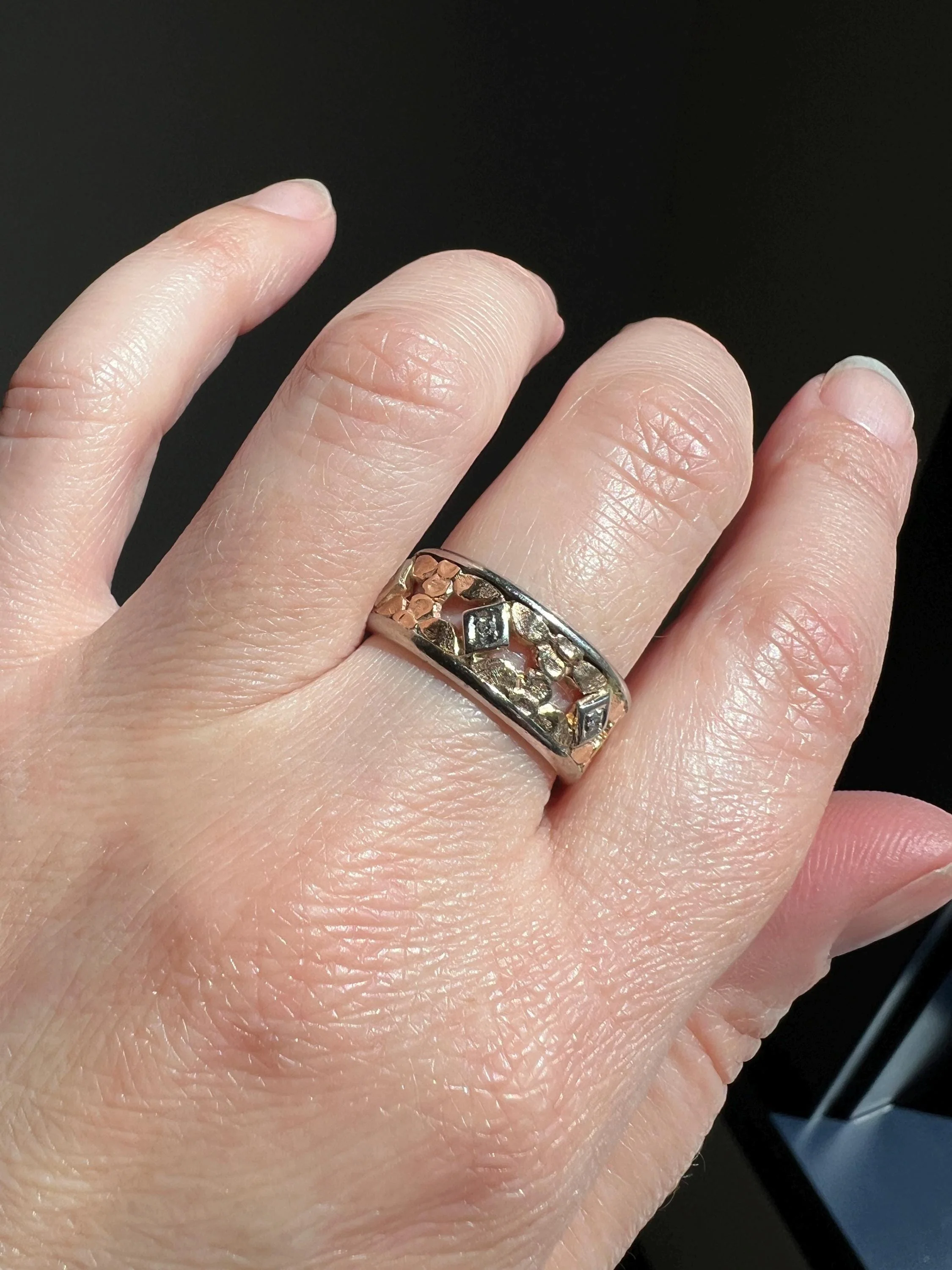 FLORAL Art Deco ANTIQUE Diamond Two Tone 14k Gold Rose White Ring Half Daisy Forget Me Not Eternity Wide Band Wedding - Image 8