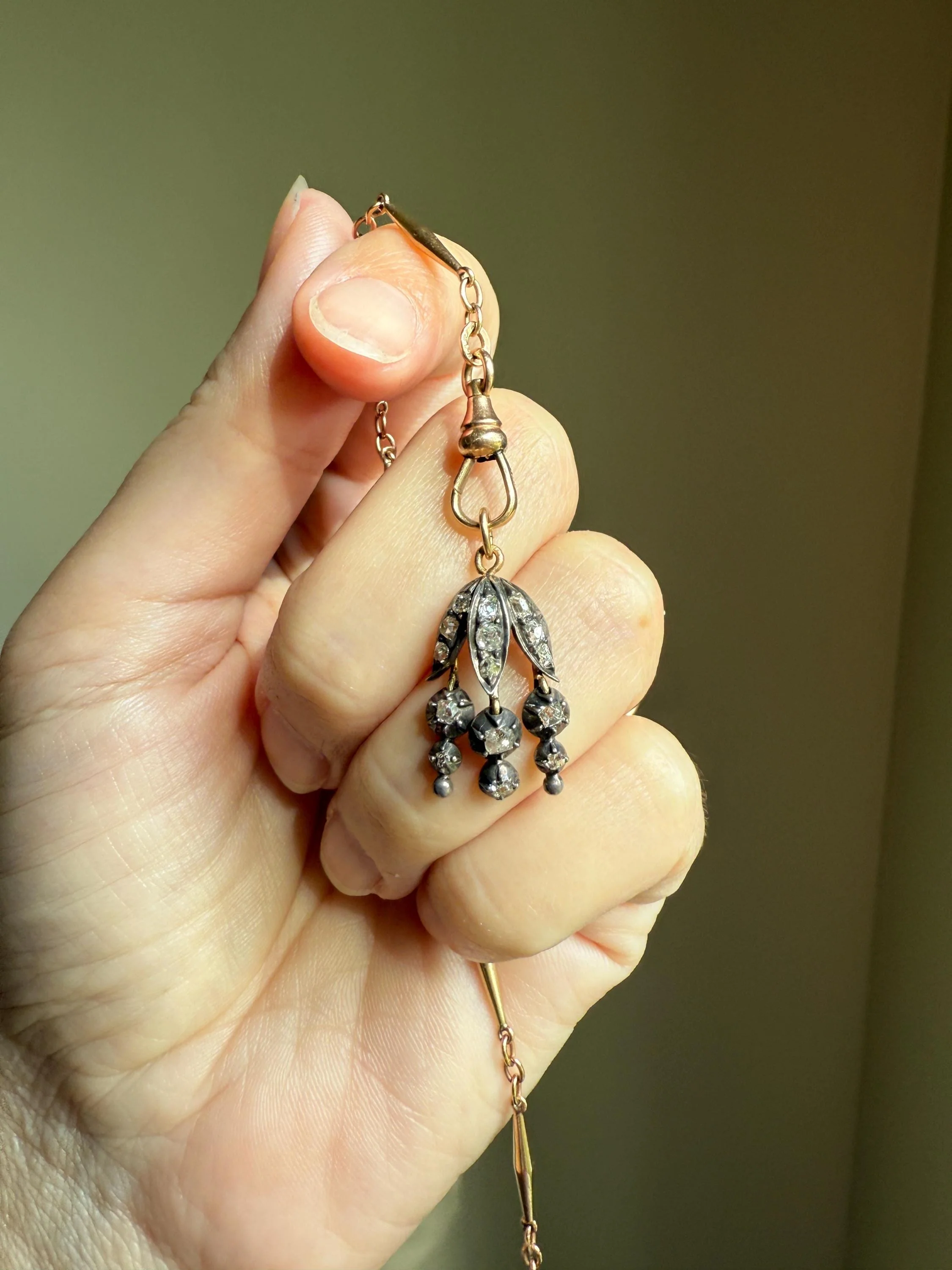 Floral FRINGE Old Mine Cut DIAMOND Drop Pendant 18k Gold Silver Collet Figural 2 Avail OMC Dangle Earrings - Image 3