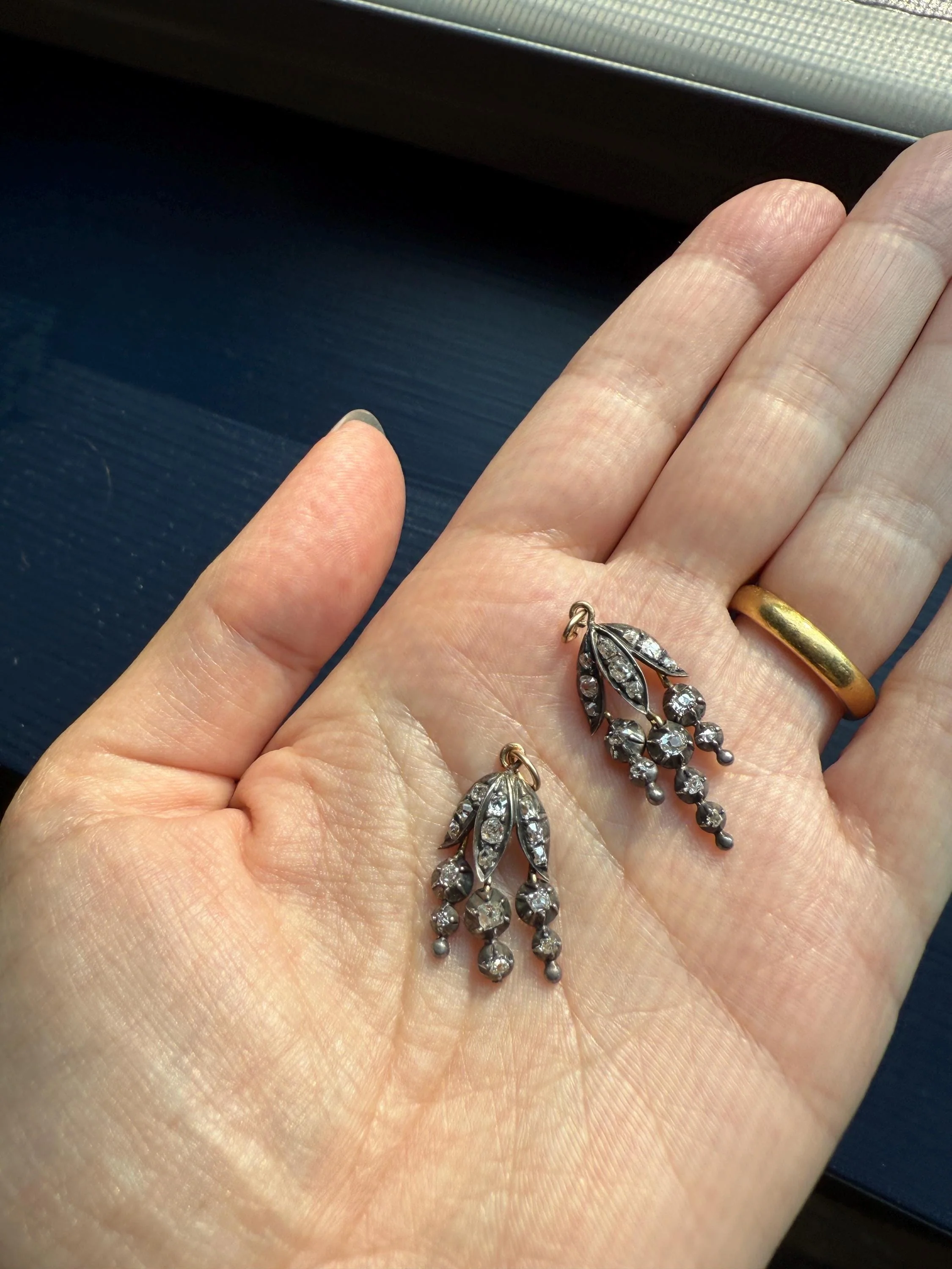 Floral FRINGE Old Mine Cut DIAMOND Drop Pendant 18k Gold Silver Collet Figural 2 Avail OMC Dangle Earrings - Image 7