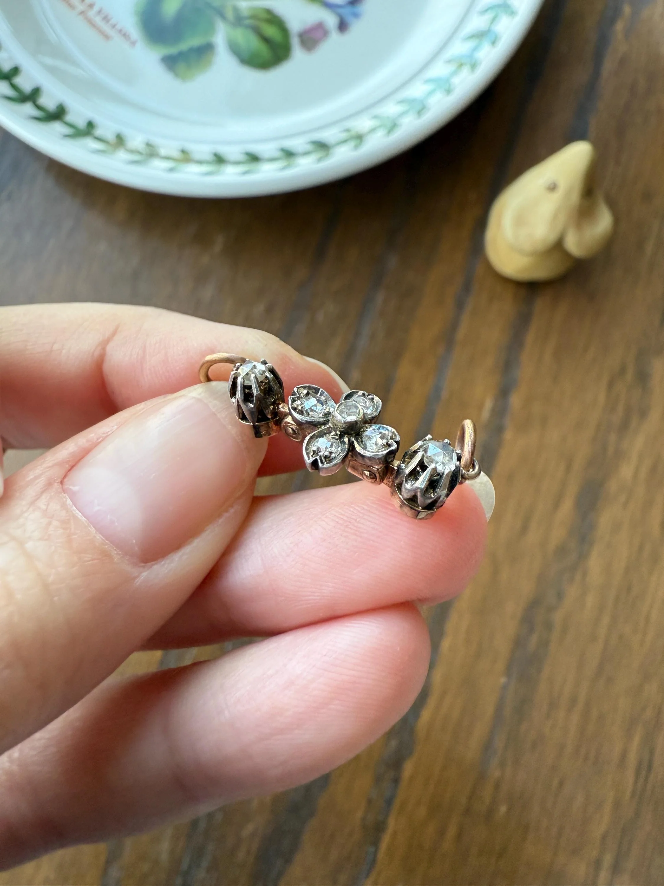 FLOWER Antique Rose Cut Diamond Hinged Pendant Forget Me Not Extender Connector Floral Sparkle Encrusted Figural Victorian Parts Findings - Image 12