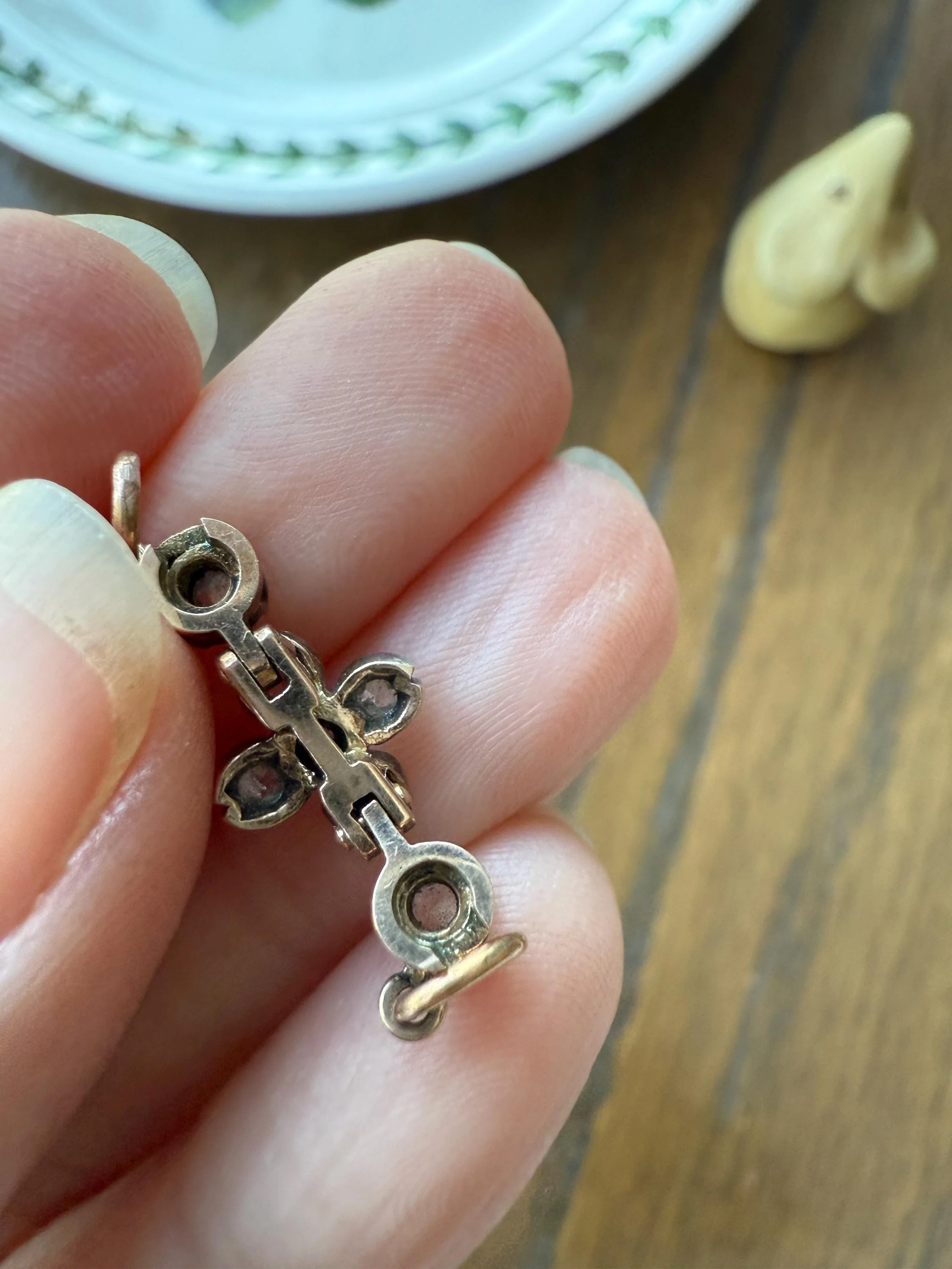 FLOWER Antique Rose Cut Diamond Hinged Pendant Forget Me Not Extender Connector Floral Sparkle Encrusted Figural Victorian Parts Findings - Image 19