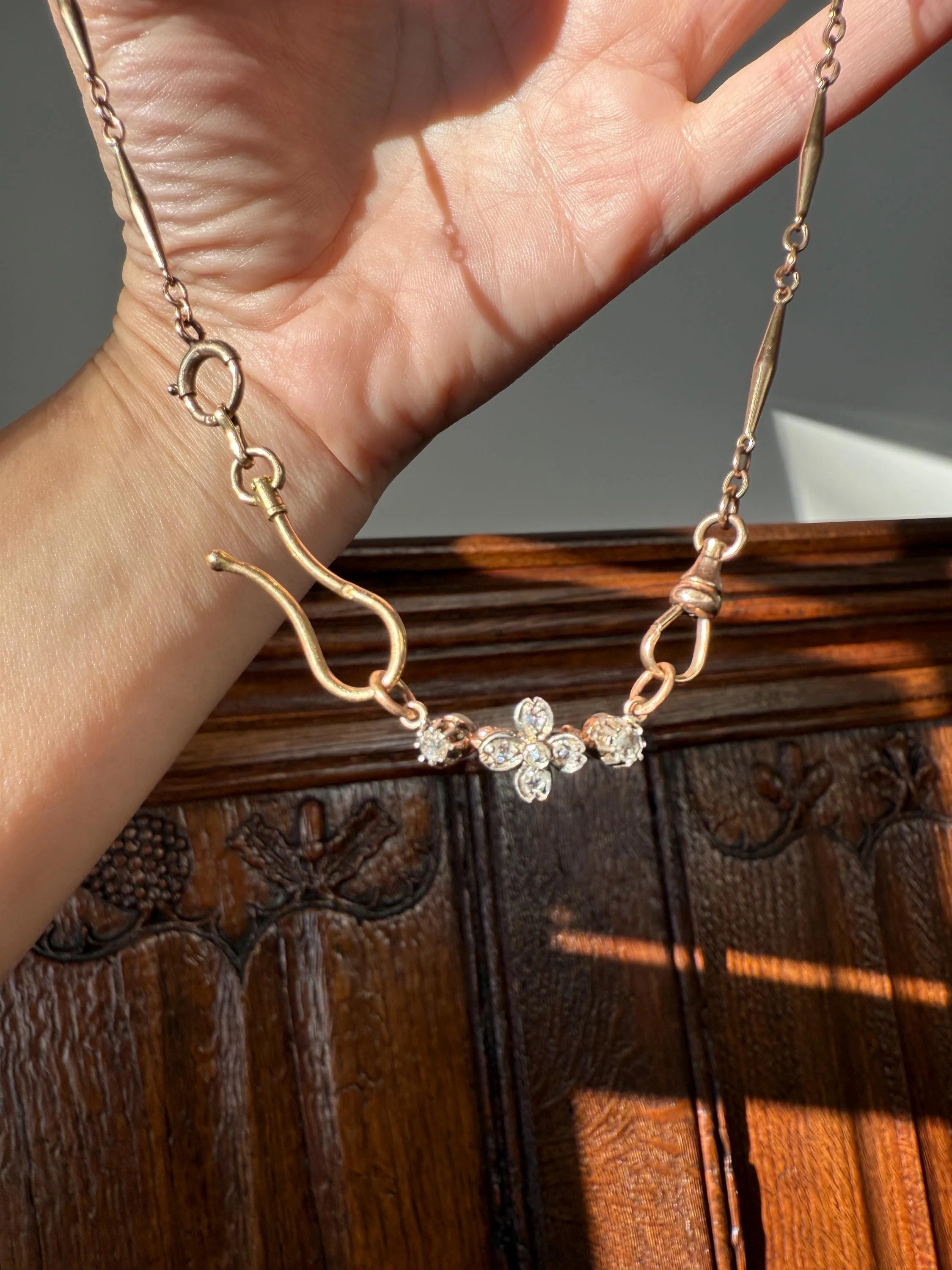 FLOWER Antique Rose Cut Diamond Hinged Pendant Forget Me Not Extender Connector Floral Sparkle Encrusted Figural Victorian Parts Findings - Image 4