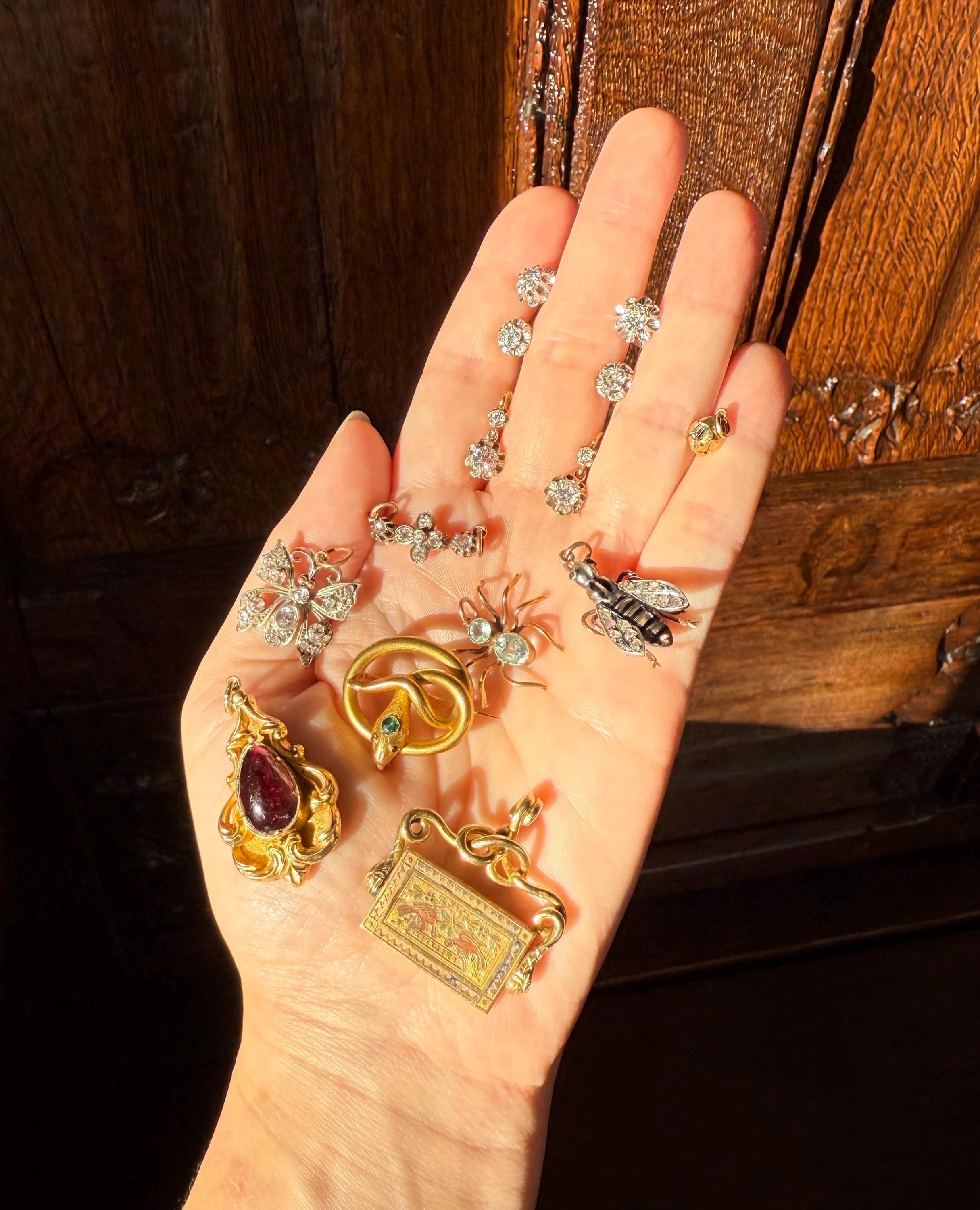 FLOWER Antique Rose Cut Diamond Hinged Pendant Forget Me Not Extender Connector Floral Sparkle Encrusted Figural Victorian Parts Findings - Image 6