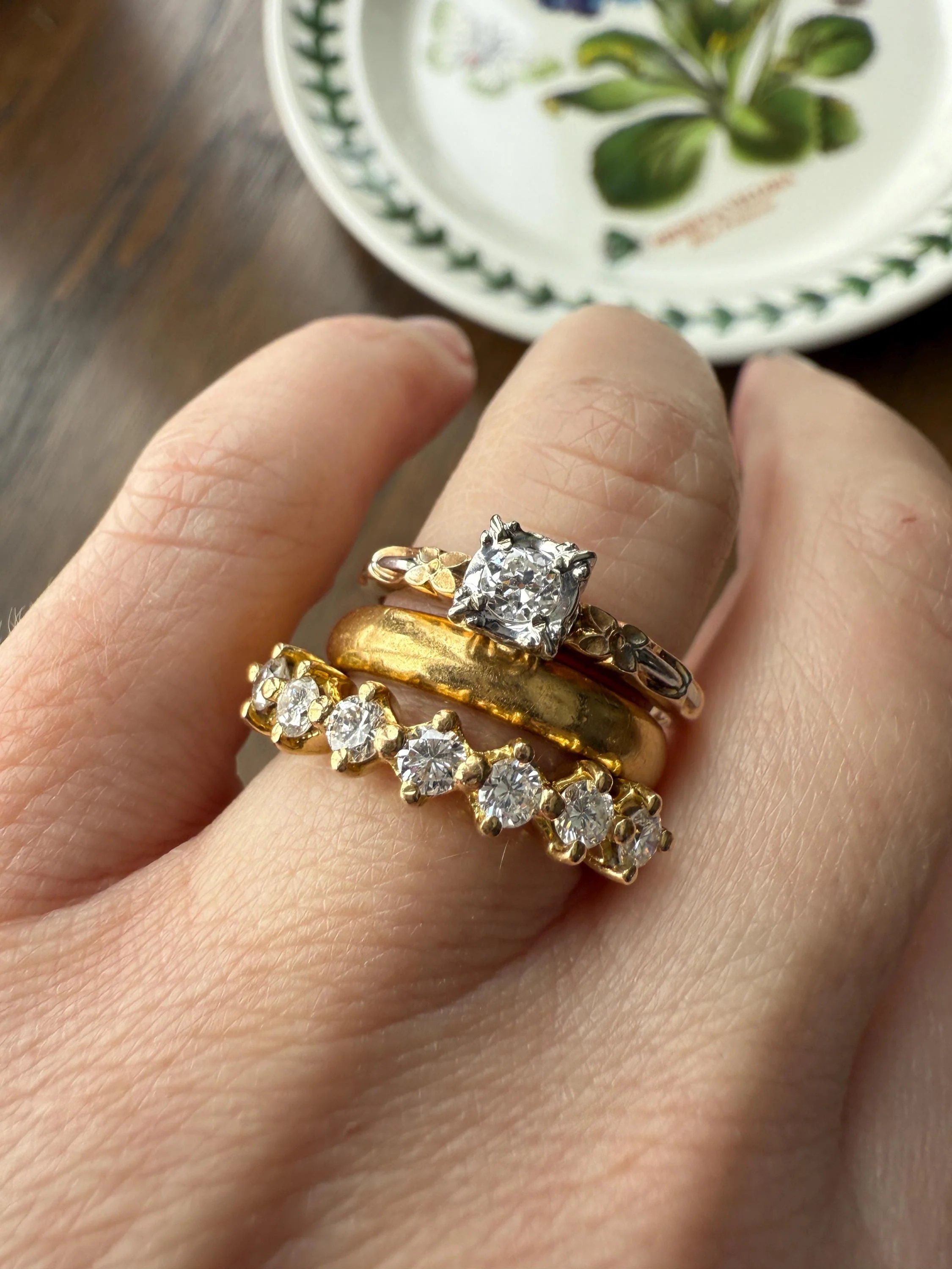 FORGET Me NOT Floral Sweetie Antique Old European Cut Diamond Solitaire Engagement Wedding Ring Stacker Band 14k Gold JR Wood Art Deco - Image 11