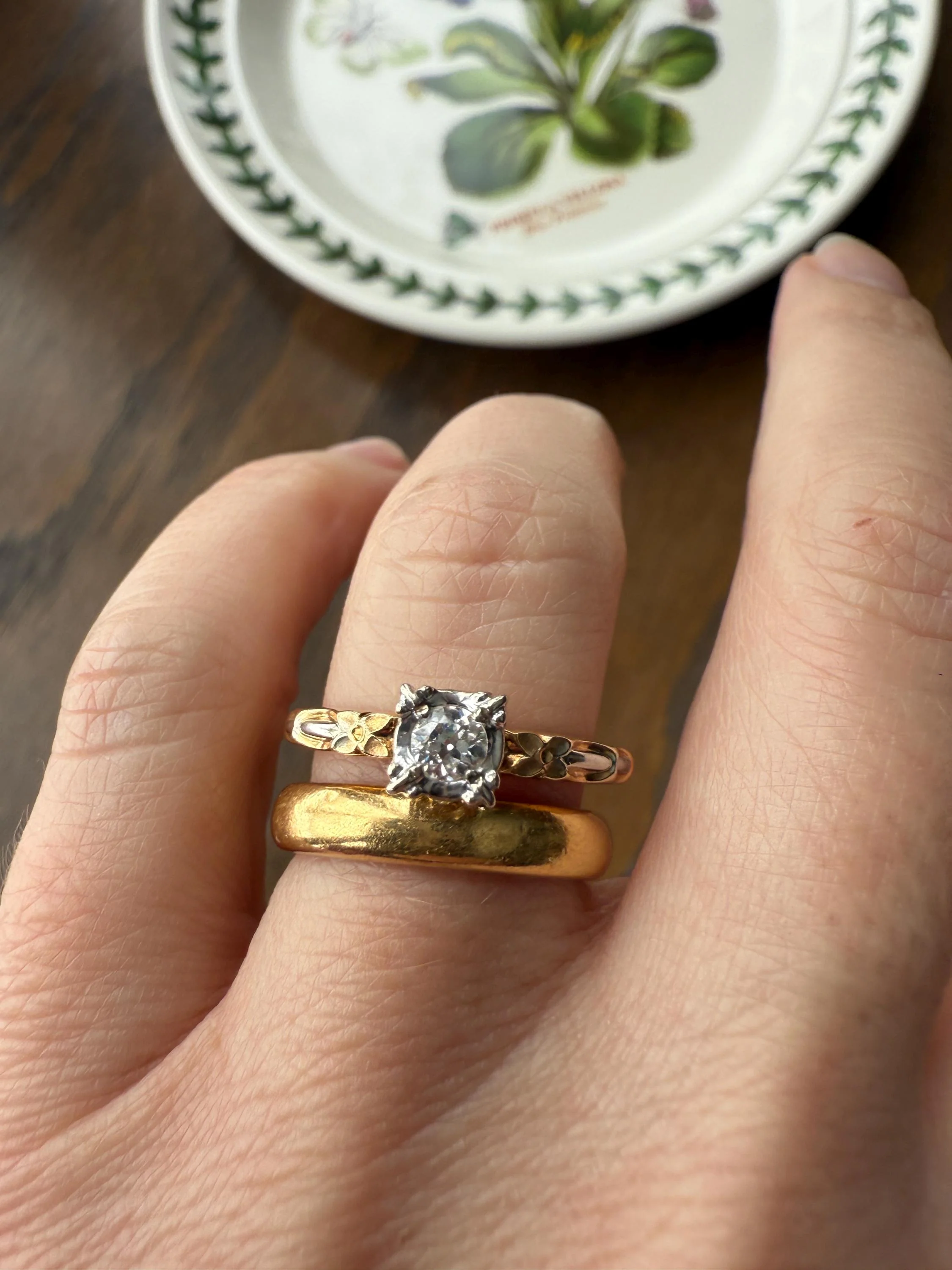 FORGET Me NOT Floral Sweetie Antique Old European Cut Diamond Solitaire Engagement Wedding Ring Stacker Band 14k Gold JR Wood Art Deco - Image 12