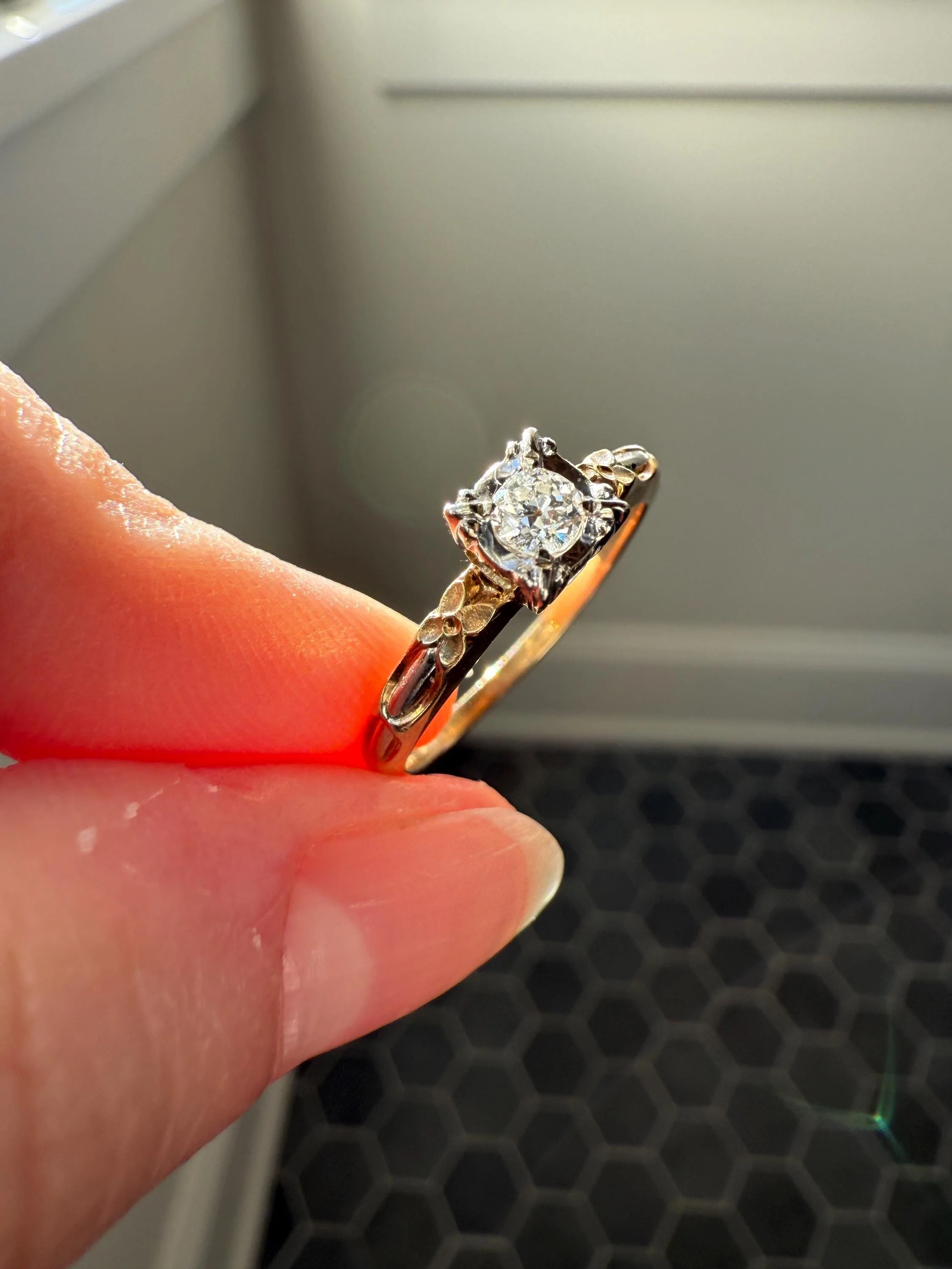 FORGET Me NOT Floral Sweetie Antique Old European Cut Diamond Solitaire Engagement Wedding Ring Stacker Band 14k Gold JR Wood Art Deco - Image 16