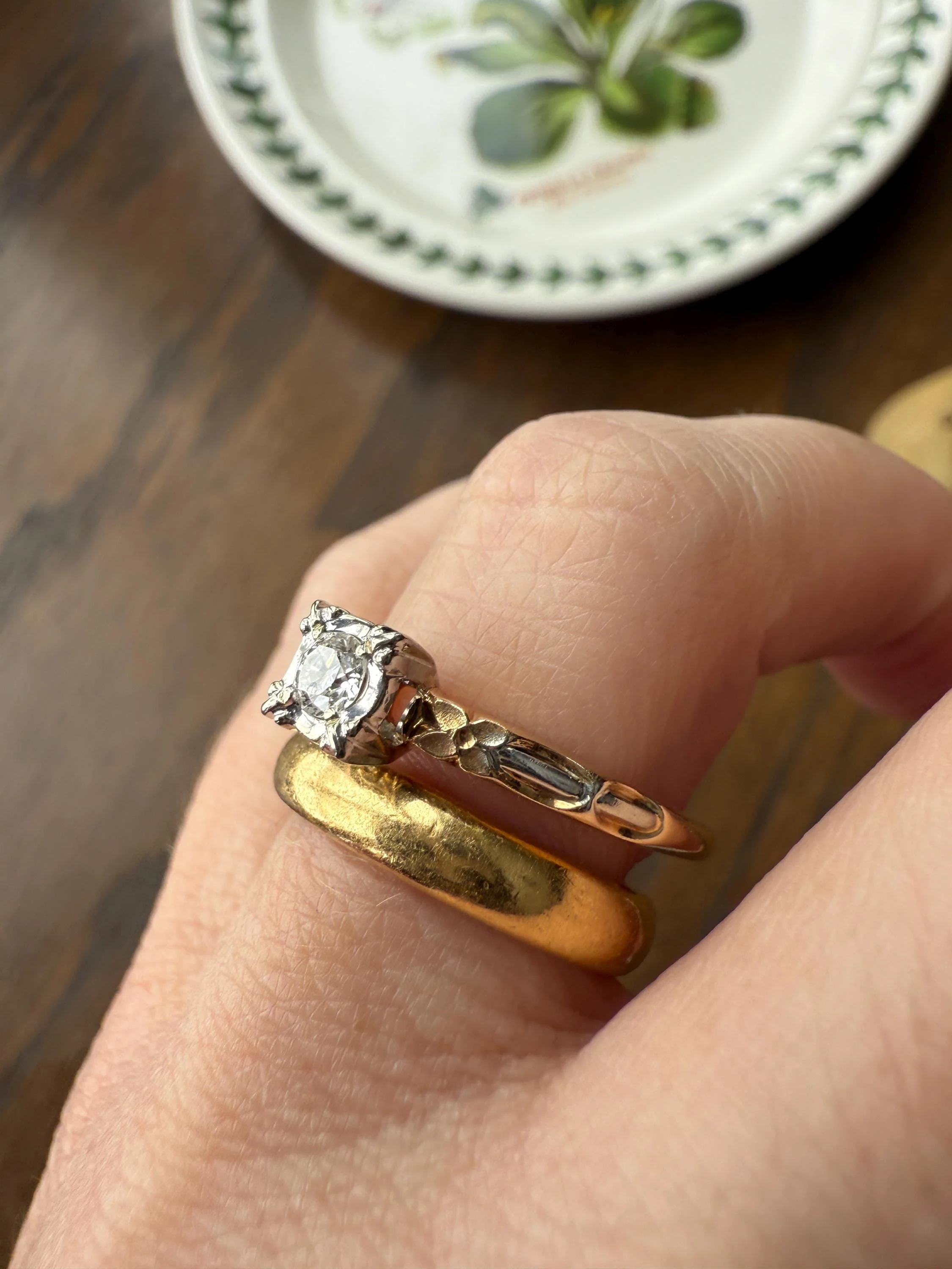 FORGET Me NOT Floral Sweetie Antique Old European Cut Diamond Solitaire Engagement Wedding Ring Stacker Band 14k Gold JR Wood Art Deco - Image 2