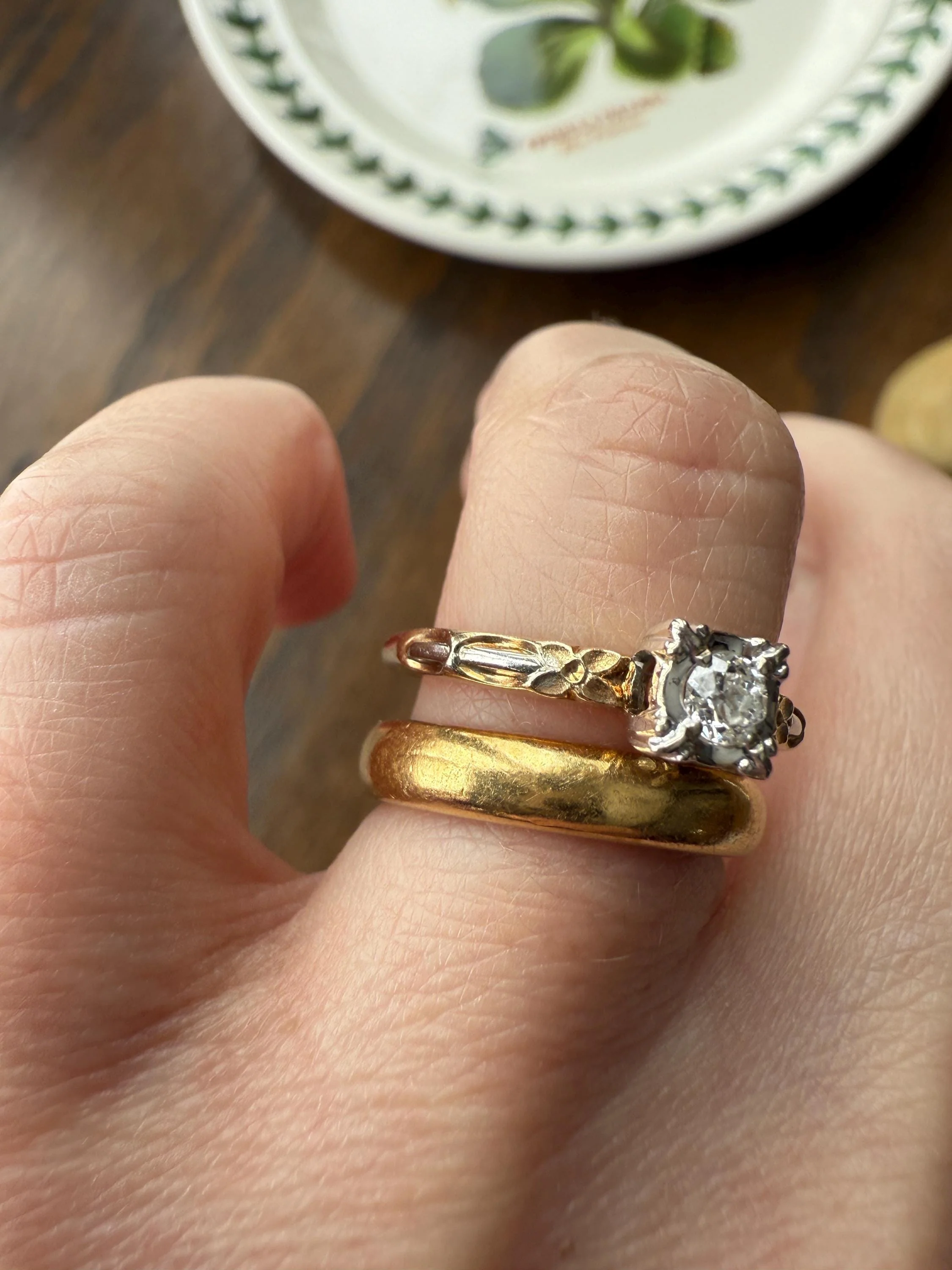 FORGET Me NOT Floral Sweetie Antique Old European Cut Diamond Solitaire Engagement Wedding Ring Stacker Band 14k Gold JR Wood Art Deco - Image 5
