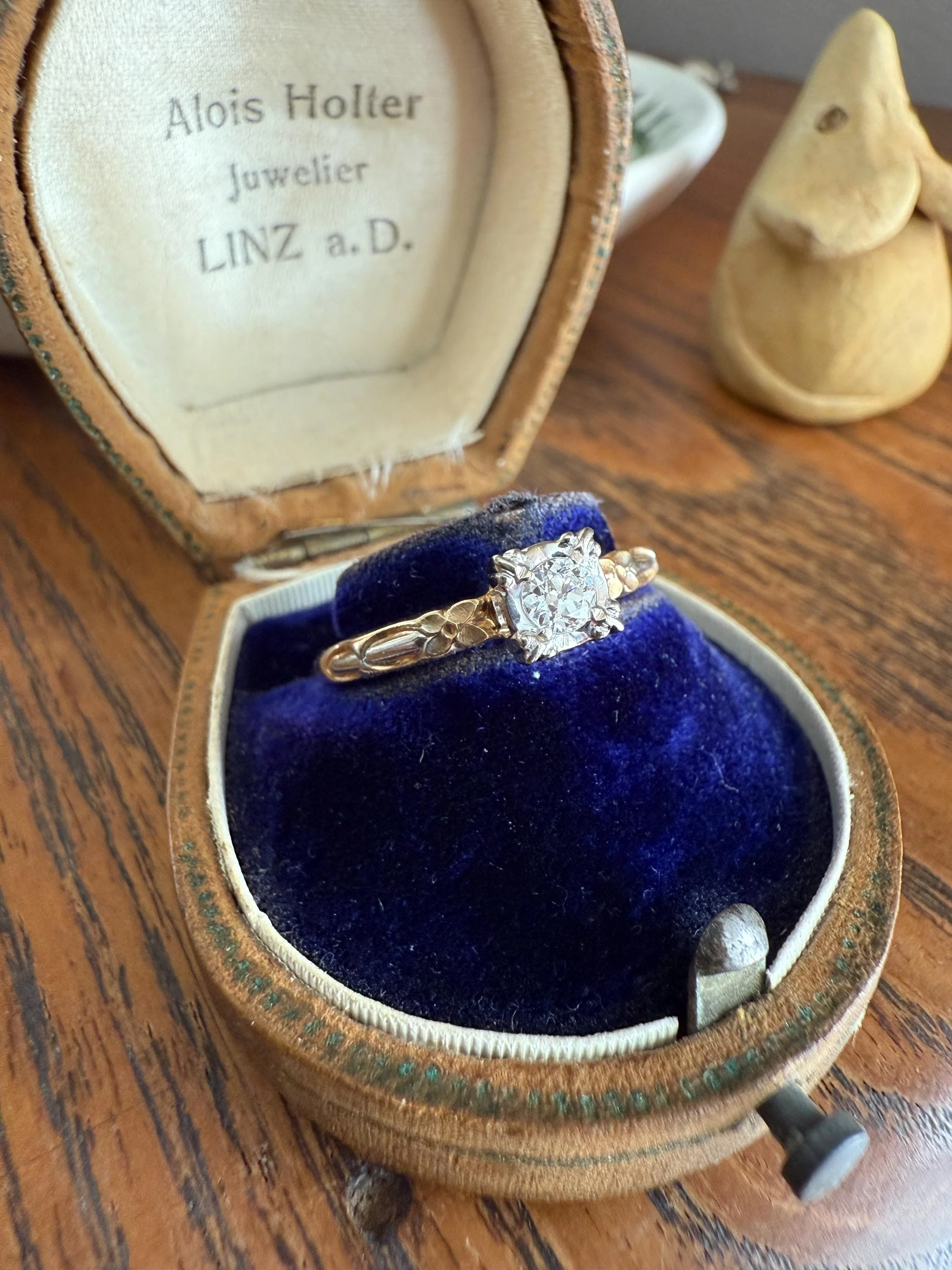 FORGET Me NOT Floral Sweetie Antique Old European Cut Diamond Solitaire Engagement Wedding Ring Stacker Band 14k Gold JR Wood Art Deco - Image 6