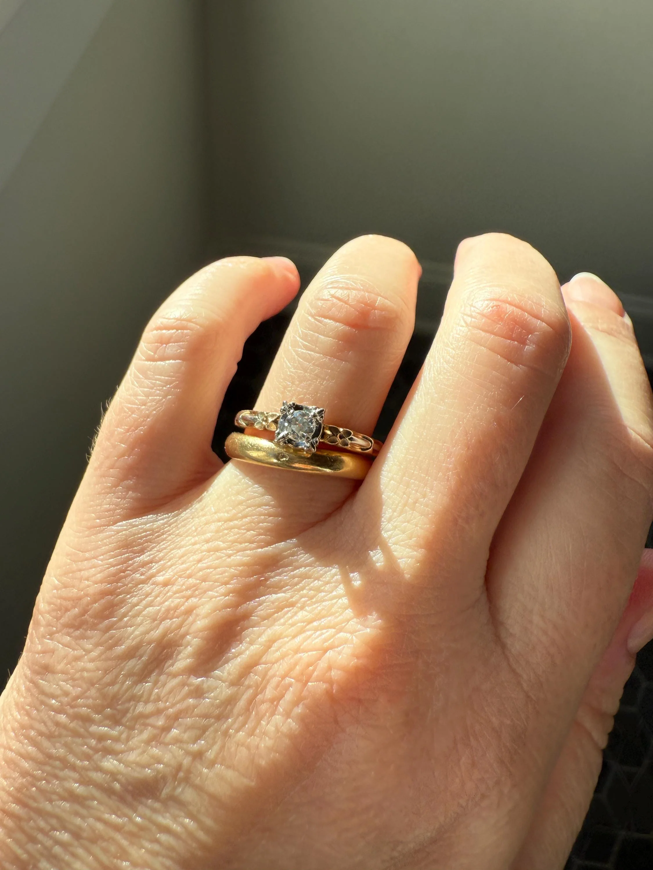 FORGET Me NOT Floral Sweetie Antique Old European Cut Diamond Solitaire Engagement Wedding Ring Stacker Band 14k Gold JR Wood Art Deco - Image 9
