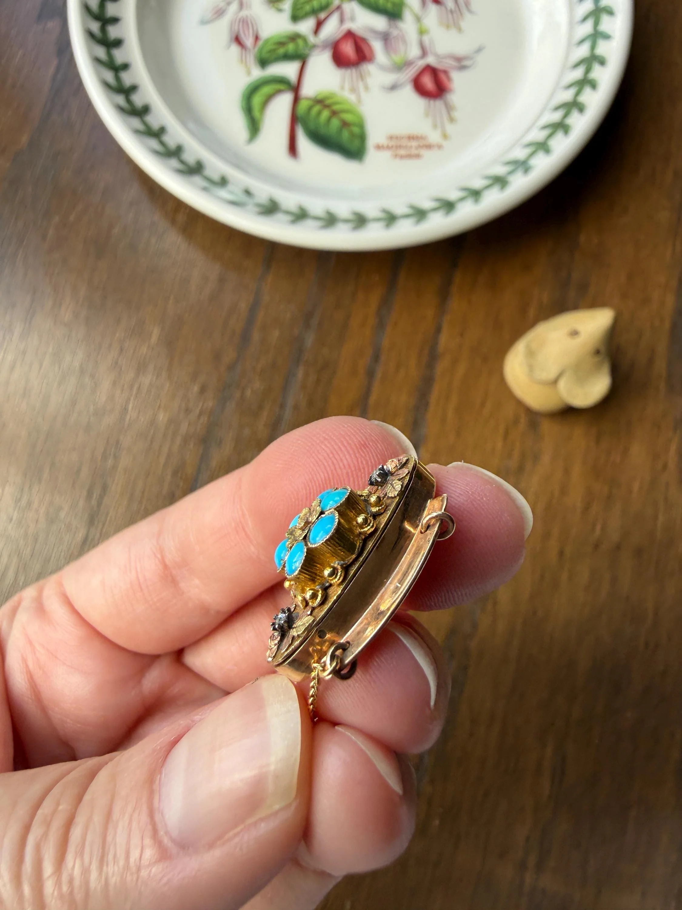FORGET Me NOT Turquoise Antique 18k Tricolor GOLD Diamond Floral Clasp Pendant Salvaged Jewelry Finding Extender Connector Necklace Bracelet - Image 10