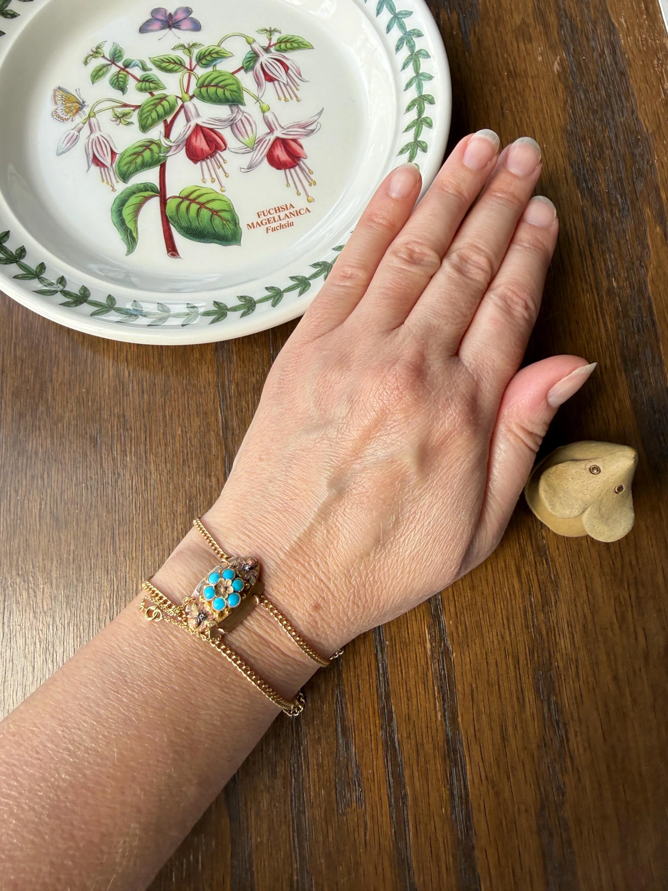 FORGET Me NOT Turquoise Antique 18k Tricolor GOLD Diamond Floral Clasp Pendant Salvaged Jewelry Finding Extender Connector Necklace Bracelet - Image 12