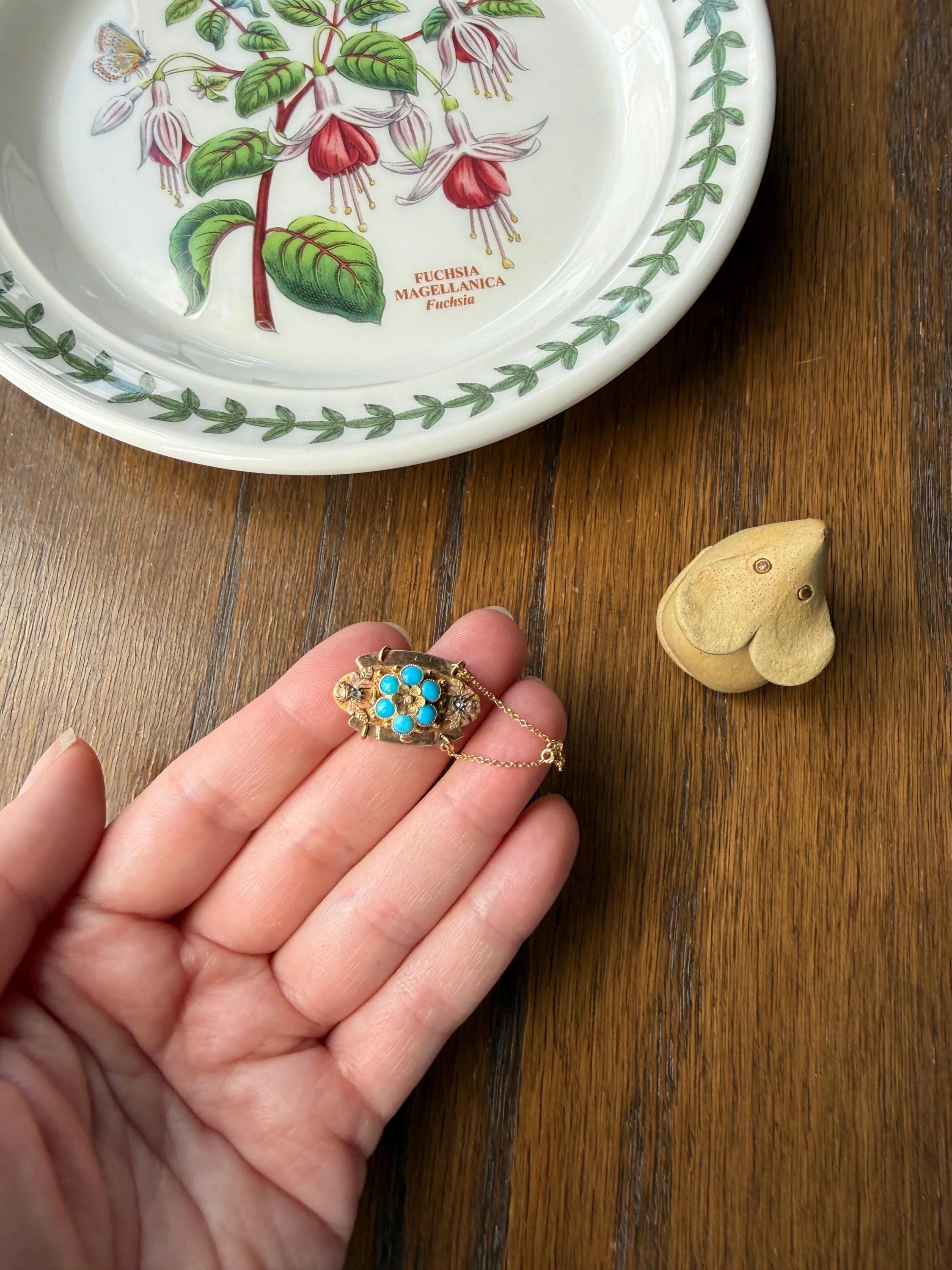 FORGET Me NOT Turquoise Antique 18k Tricolor GOLD Diamond Floral Clasp Pendant Salvaged Jewelry Finding Extender Connector Necklace Bracelet - Image 13