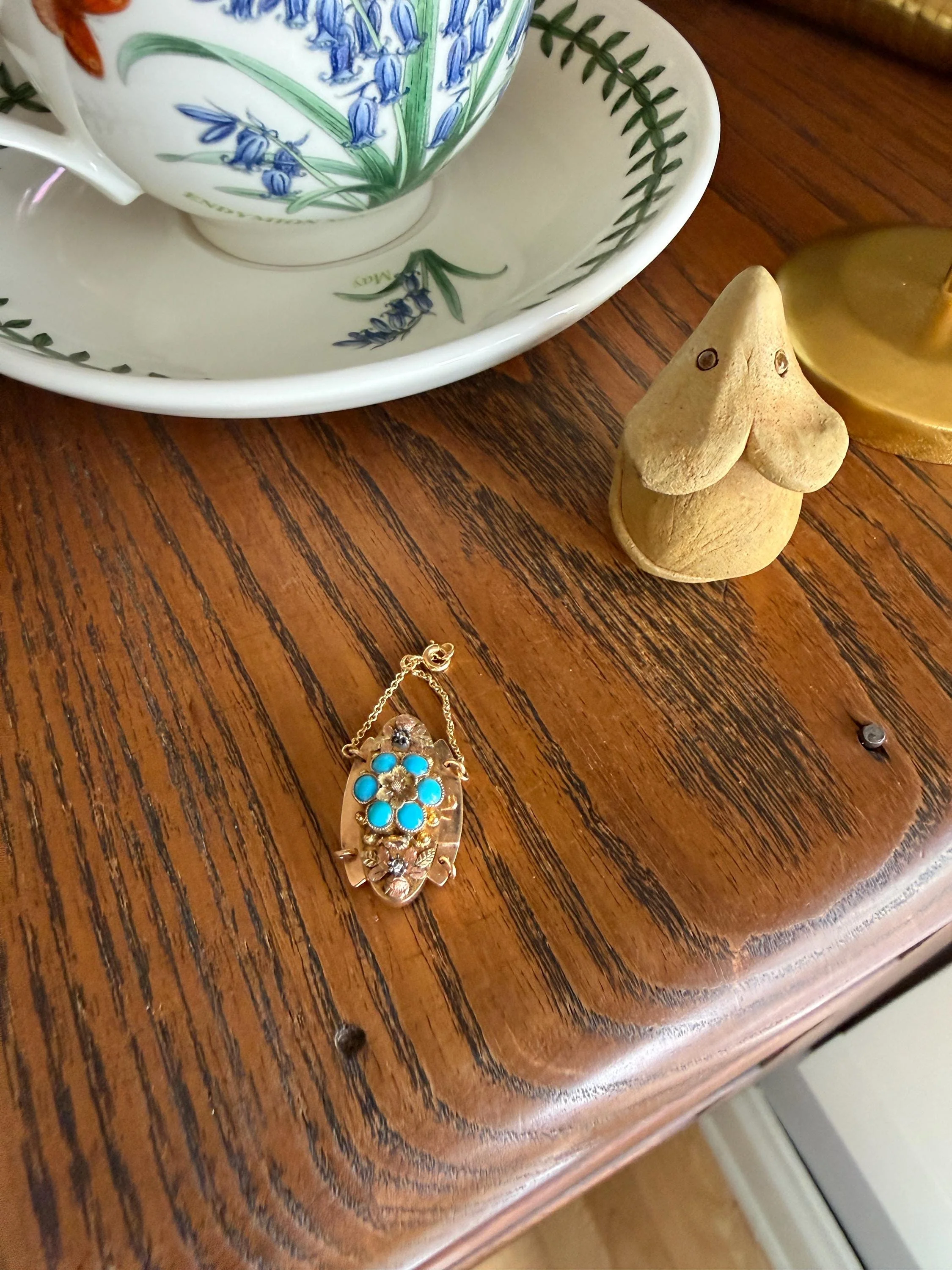 FORGET Me NOT Turquoise Antique 18k Tricolor GOLD Diamond Floral Clasp Pendant Salvaged Jewelry Finding Extender Connector Necklace Bracelet - Image 14