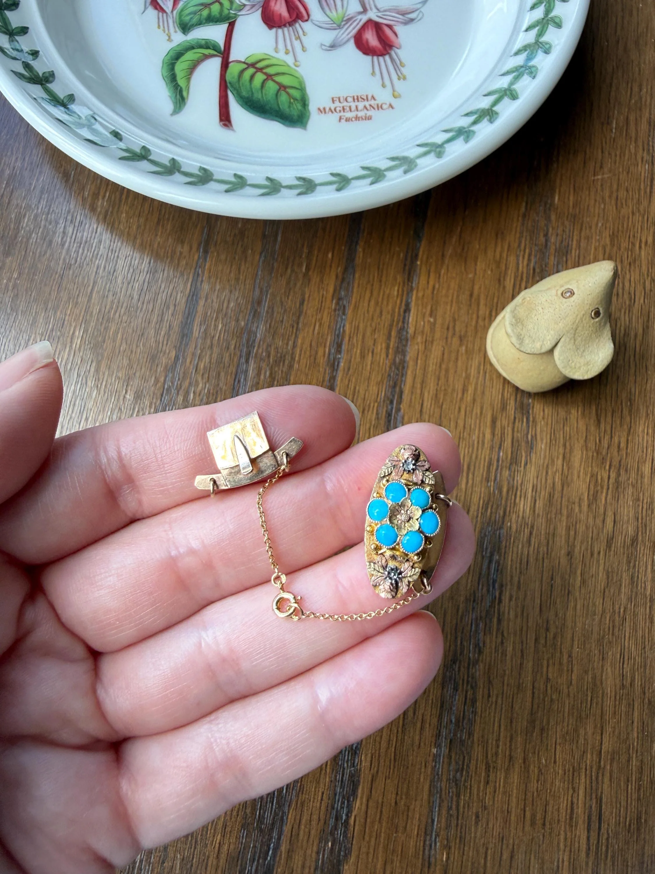 FORGET Me NOT Turquoise Antique 18k Tricolor GOLD Diamond Floral Clasp Pendant Salvaged Jewelry Finding Extender Connector Necklace Bracelet - Image 15