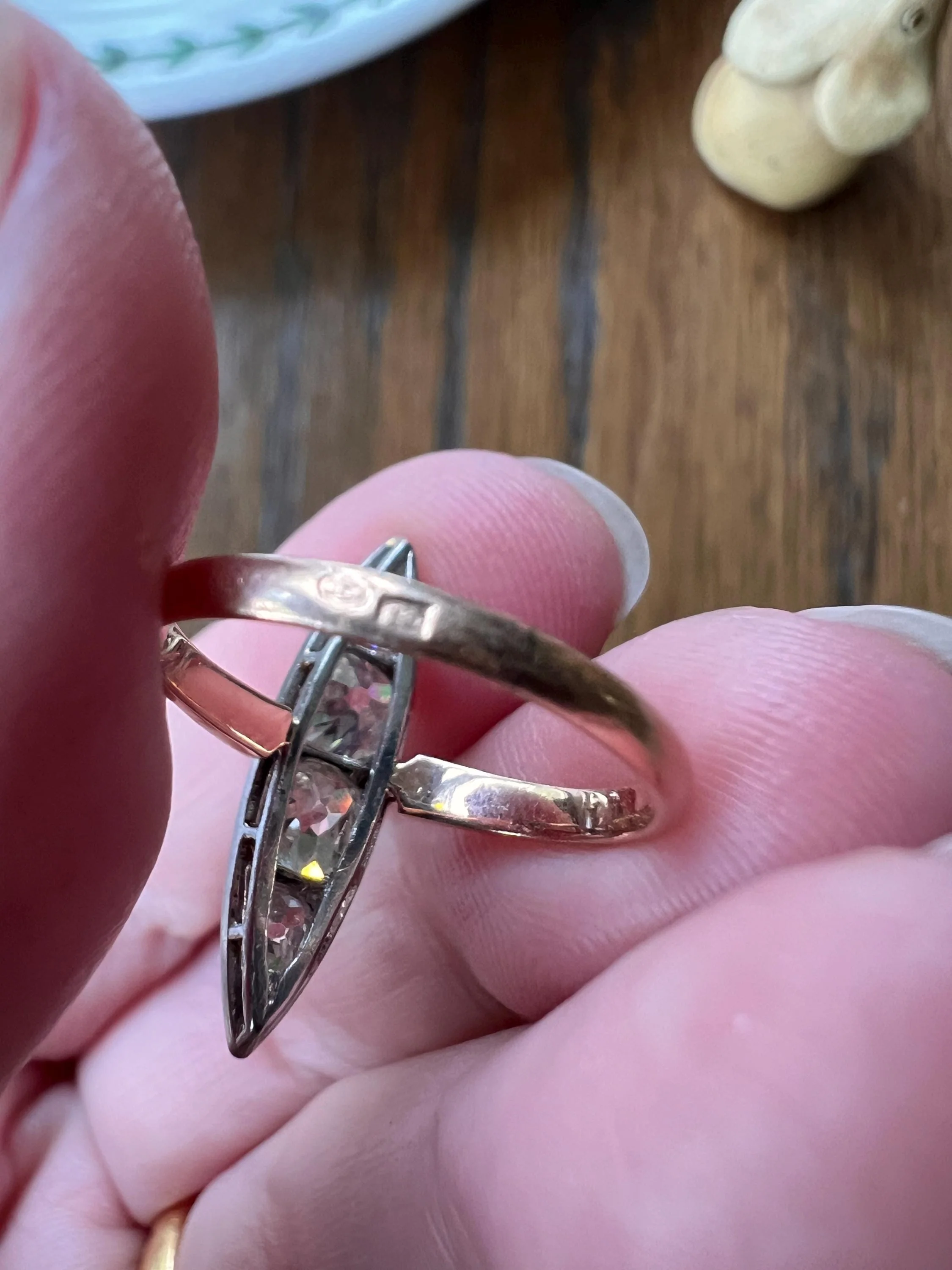 Four Stone 1.5 Carat Old Mine Cut DIAMOND Eye Clean! Antique Navette Ring French 18k Rose Gold Platinum Stacker Belle Epoque Victorian OmC - Image 10