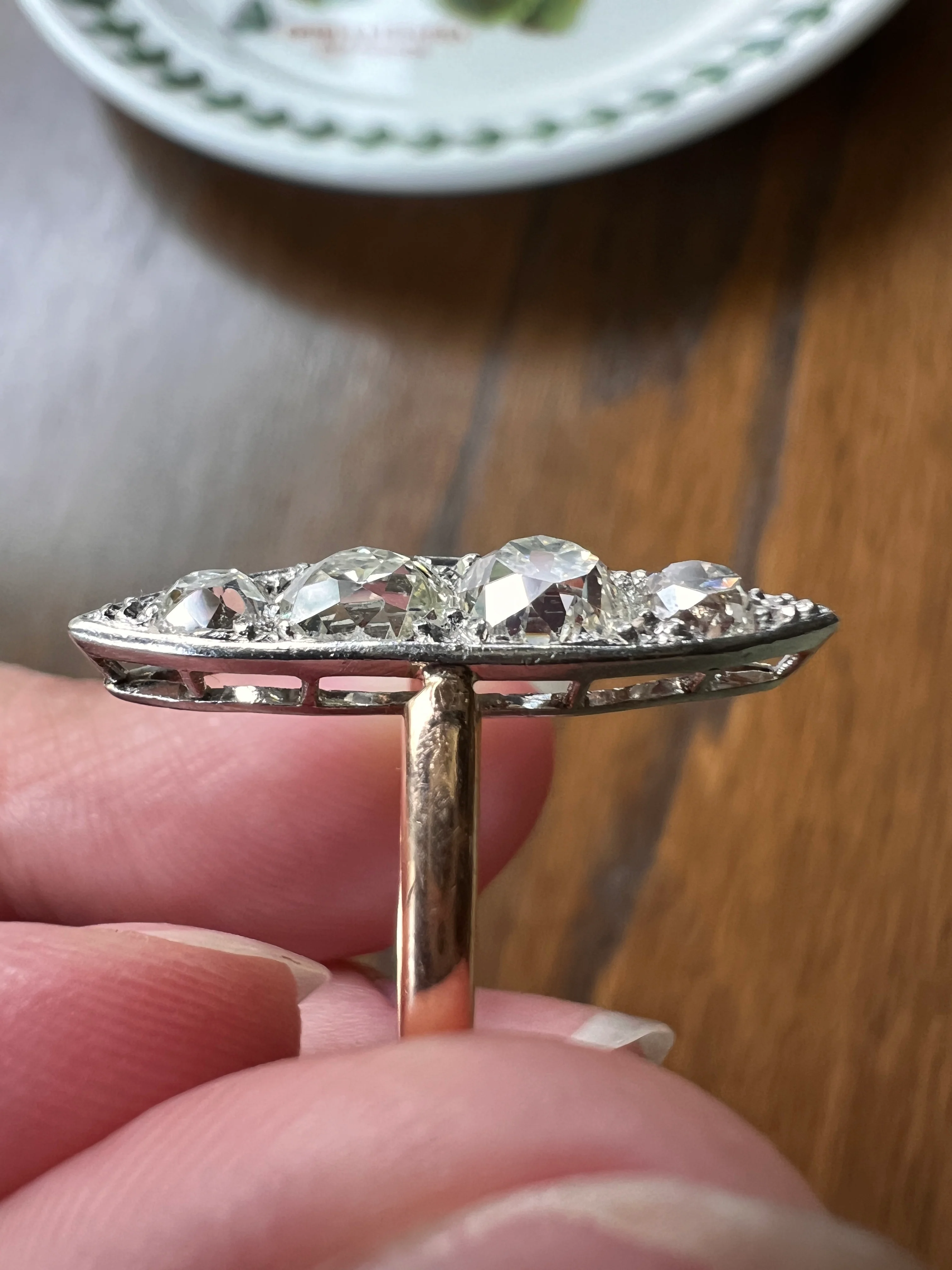 Four Stone 1.5 Carat Old Mine Cut DIAMOND Eye Clean! Antique Navette Ring French 18k Rose Gold Platinum Stacker Belle Epoque Victorian OmC - Image 12