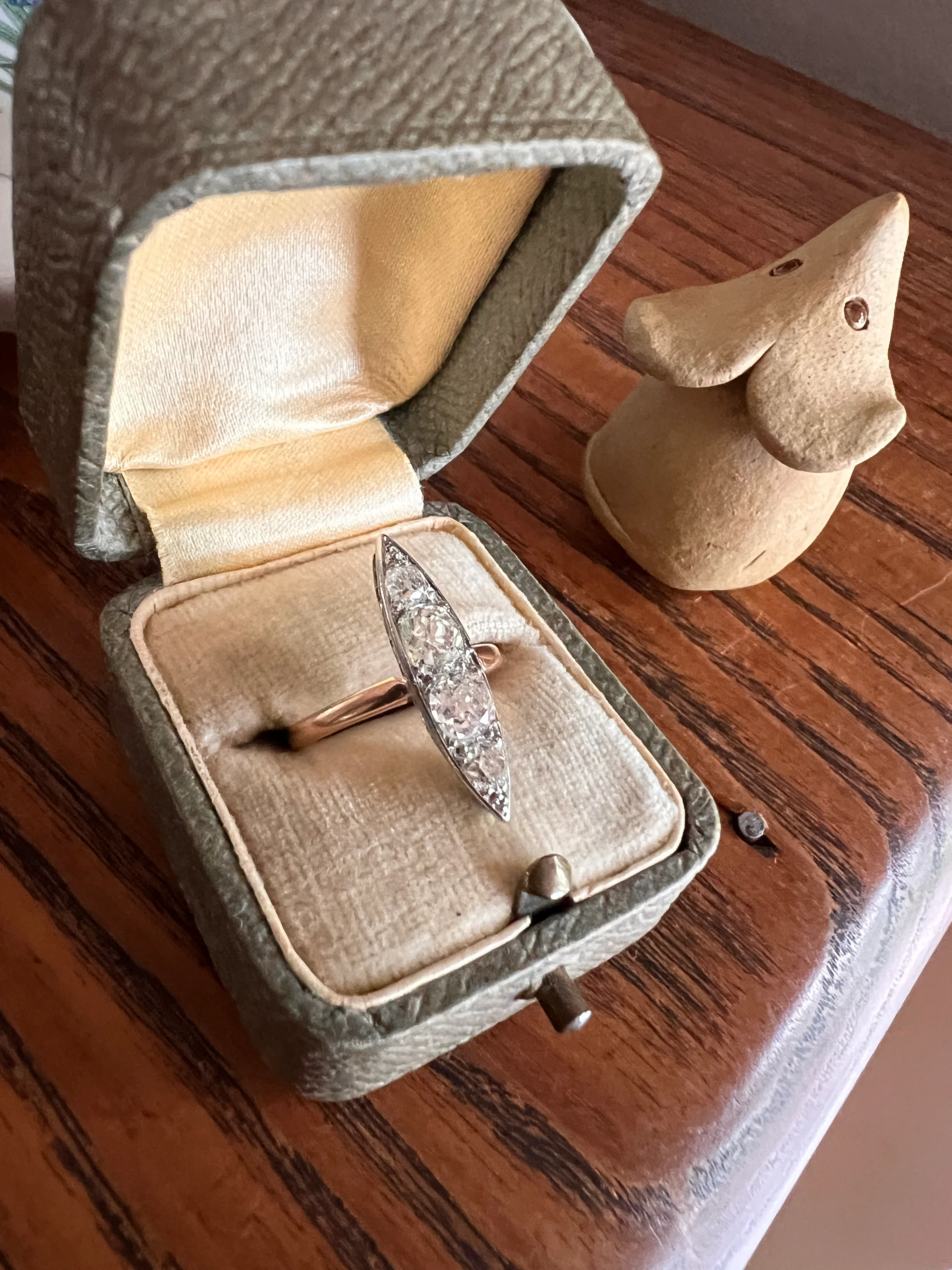 Four Stone 1.5 Carat Old Mine Cut DIAMOND Eye Clean! Antique Navette Ring French 18k Rose Gold Platinum Stacker Belle Epoque Victorian OmC - Image 13