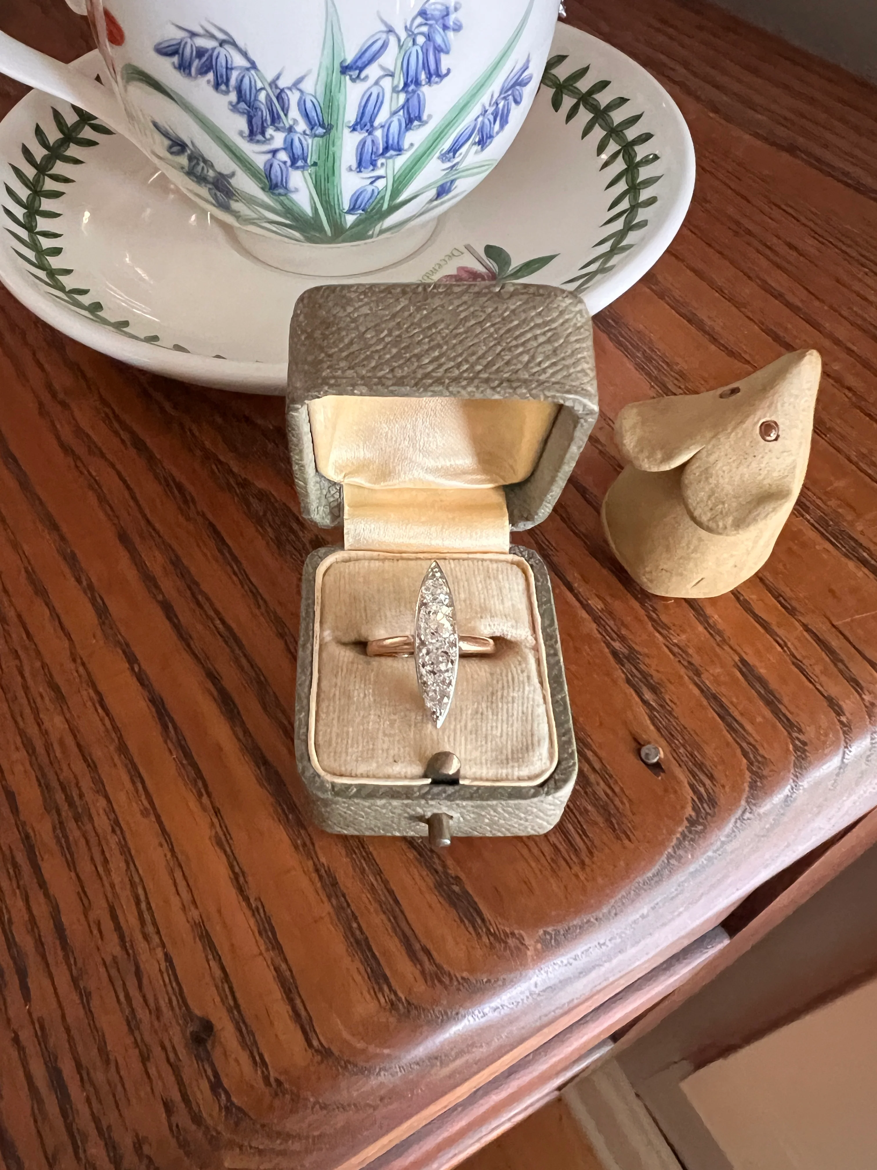 Four Stone 1.5 Carat Old Mine Cut DIAMOND Eye Clean! Antique Navette Ring French 18k Rose Gold Platinum Stacker Belle Epoque Victorian OmC - Image 14