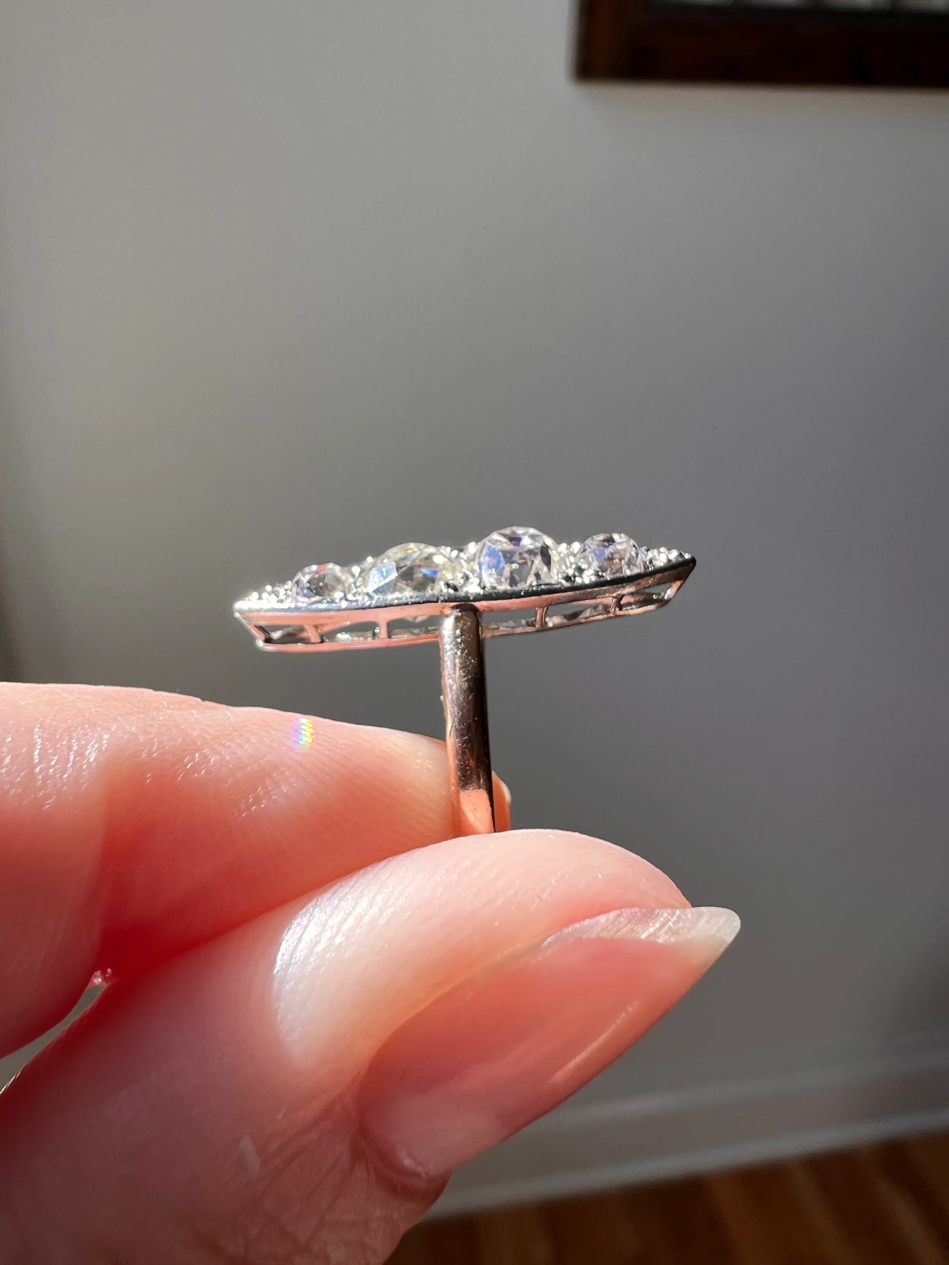 Four Stone 1.5 Carat Old Mine Cut DIAMOND Eye Clean! Antique Navette Ring French 18k Rose Gold Platinum Stacker Belle Epoque Victorian OmC - Image 16