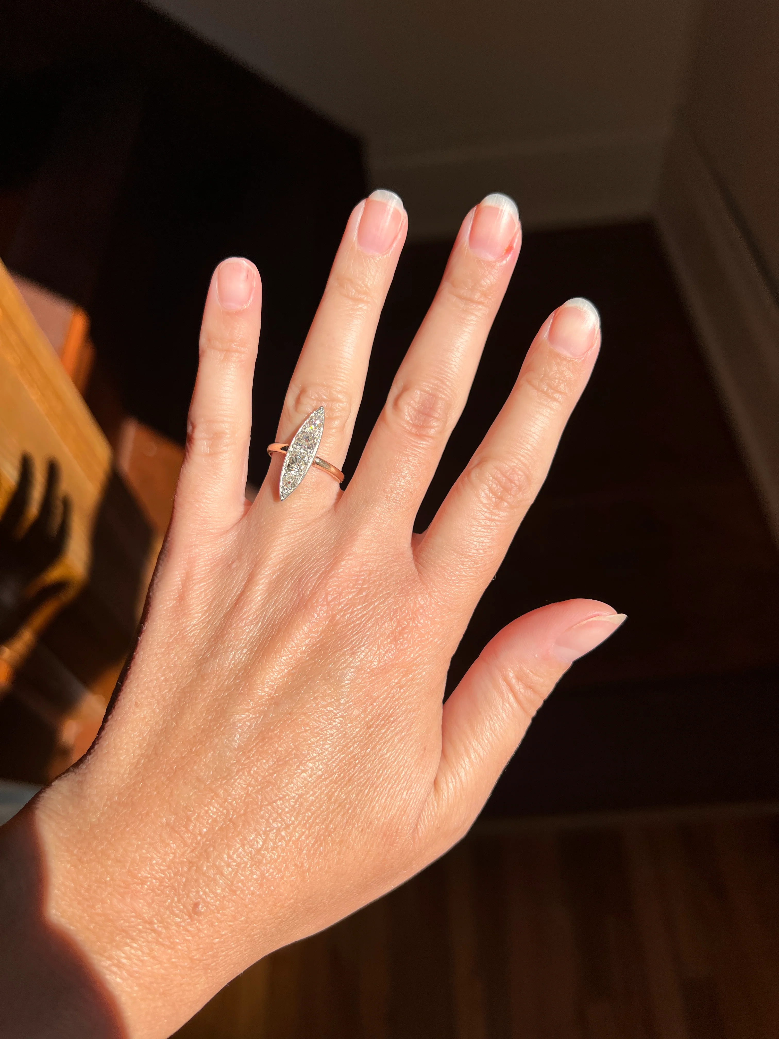 Four Stone 1.5 Carat Old Mine Cut DIAMOND Eye Clean! Antique Navette Ring French 18k Rose Gold Platinum Stacker Belle Epoque Victorian OmC - Image 19