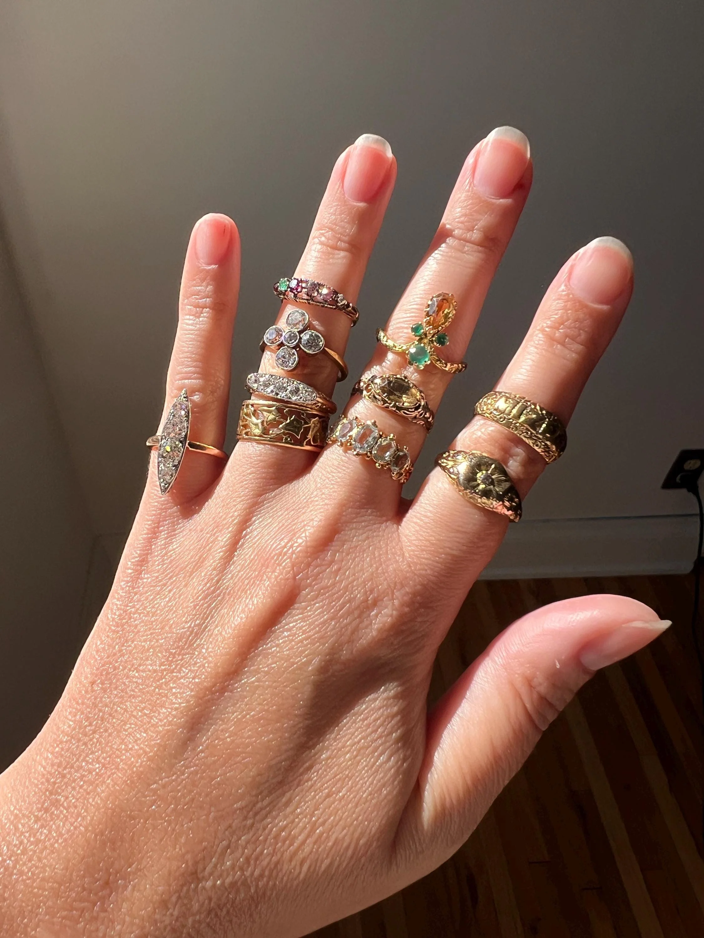 Four Stone 1.5 Carat Old Mine Cut DIAMOND Eye Clean! Antique Navette Ring French 18k Rose Gold Platinum Stacker Belle Epoque Victorian OmC - Image 8