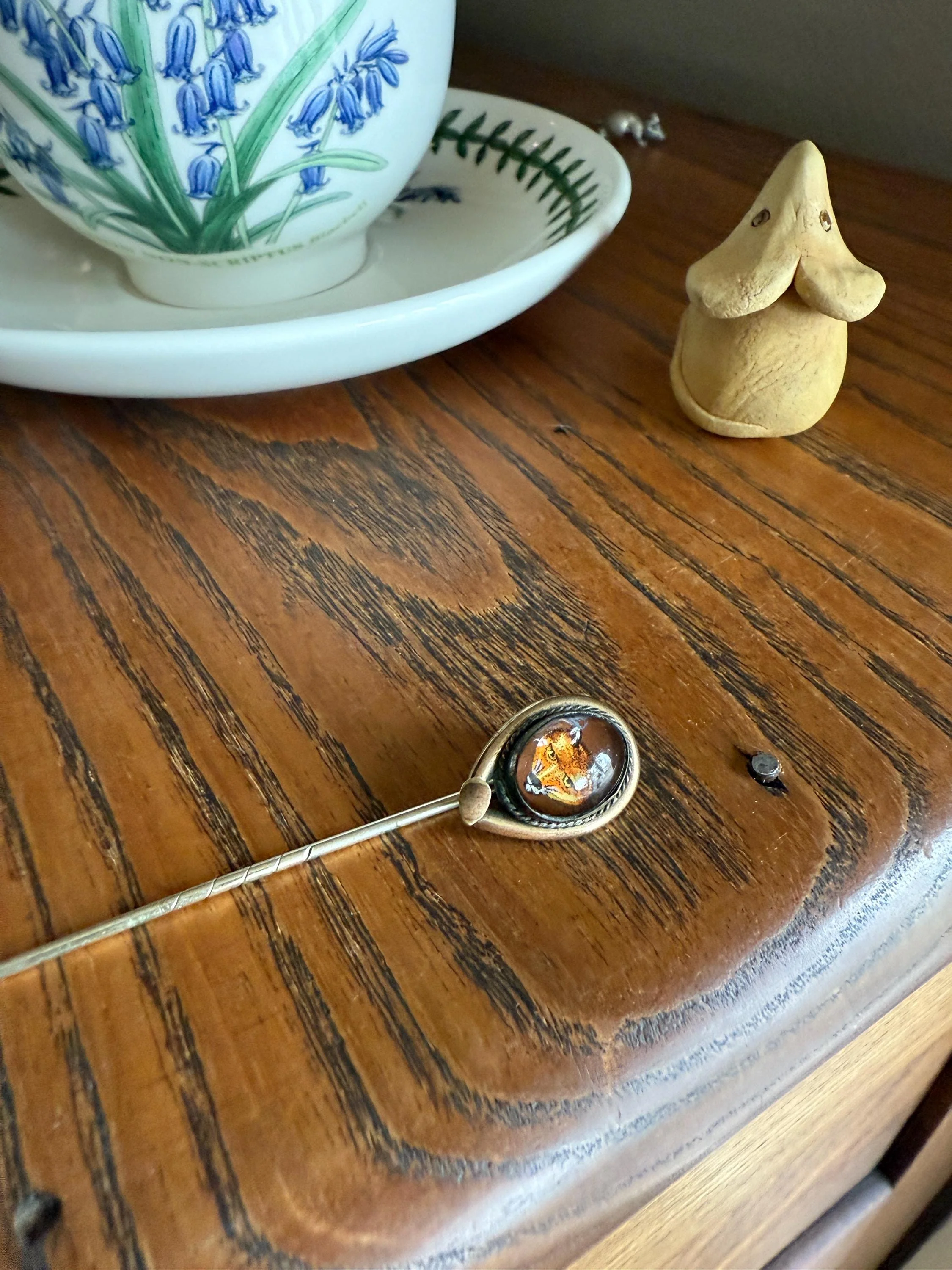 FOX Antique Hand Painted Gold Fill Stick Pin Essex Crystal Brooch Figural Animal Jewelry - Image 10