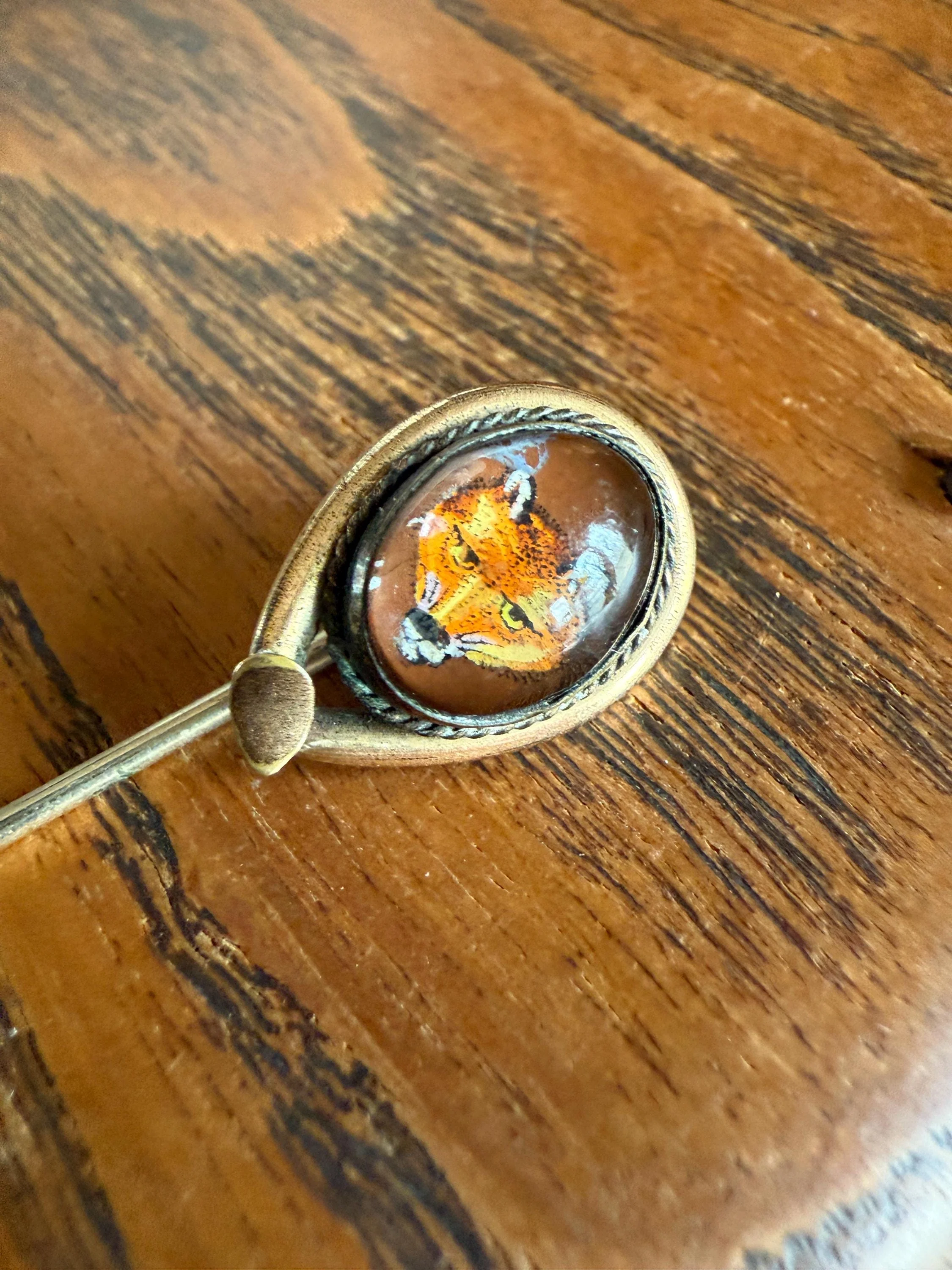 FOX Antique Hand Painted Gold Fill Stick Pin Essex Crystal Brooch Figural Animal Jewelry - Image 7