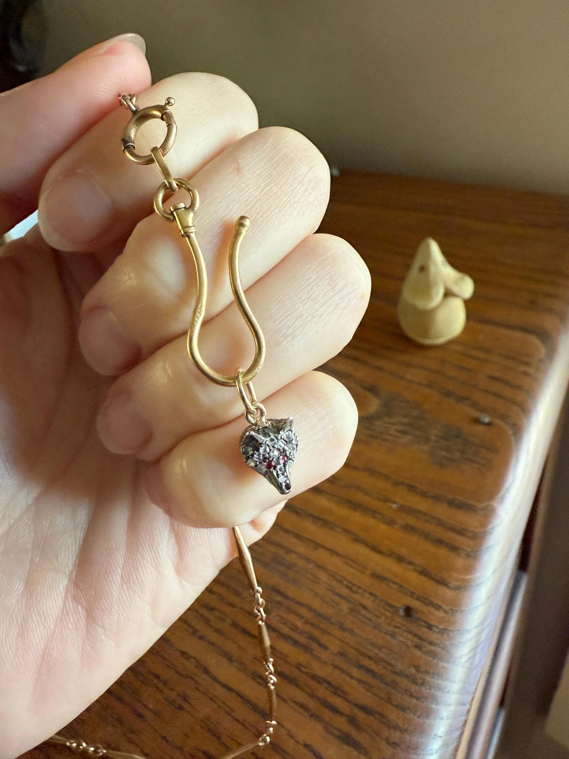 FOX Mini Wolf Antique Victorian 14k Gold Silver Figural Pendant Rose Cut Diamond Ruby Eye Necklace Bracelet Charm Animal - Image 6