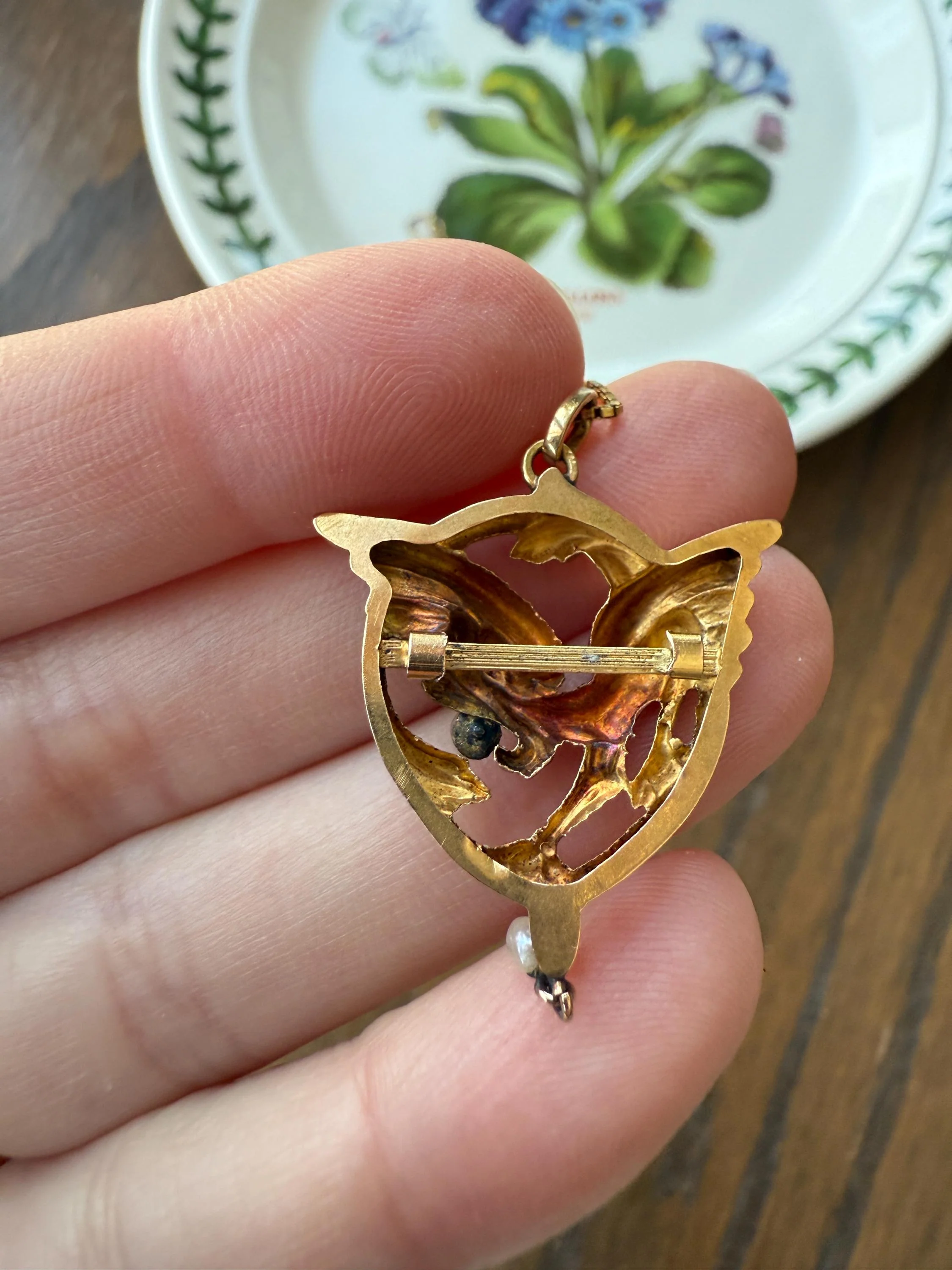 FRENCH Antique 18k Gold DRAGON Pendant on Chain Necklace Solid Chimera Griffin Winged Beast FIGURAL Pearl Victorian Belle Epoque Lifelike - Image 14