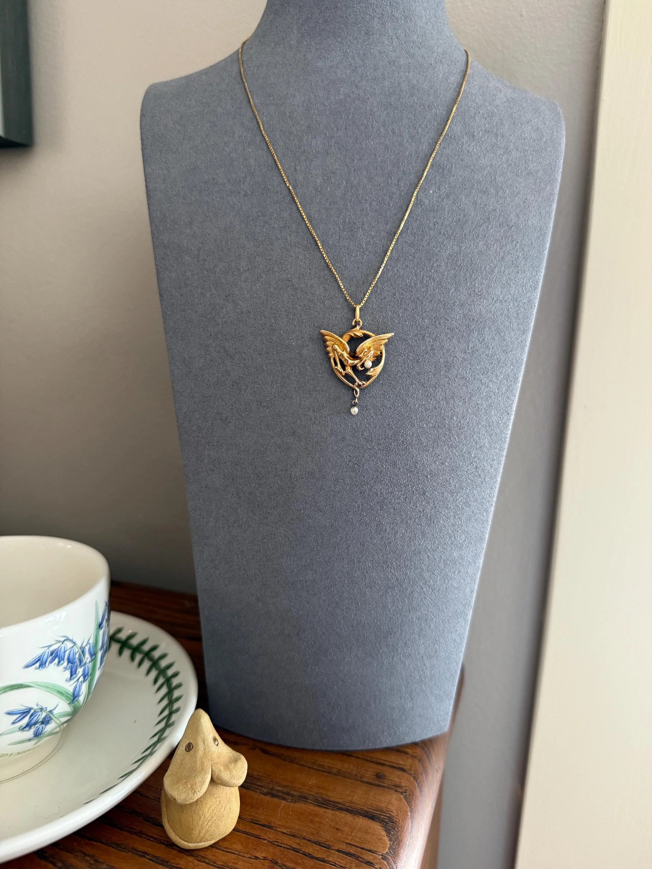 FRENCH Antique 18k Gold DRAGON Pendant on Chain Necklace Solid Chimera Griffin Winged Beast FIGURAL Pearl Victorian Belle Epoque Lifelike - Image 17