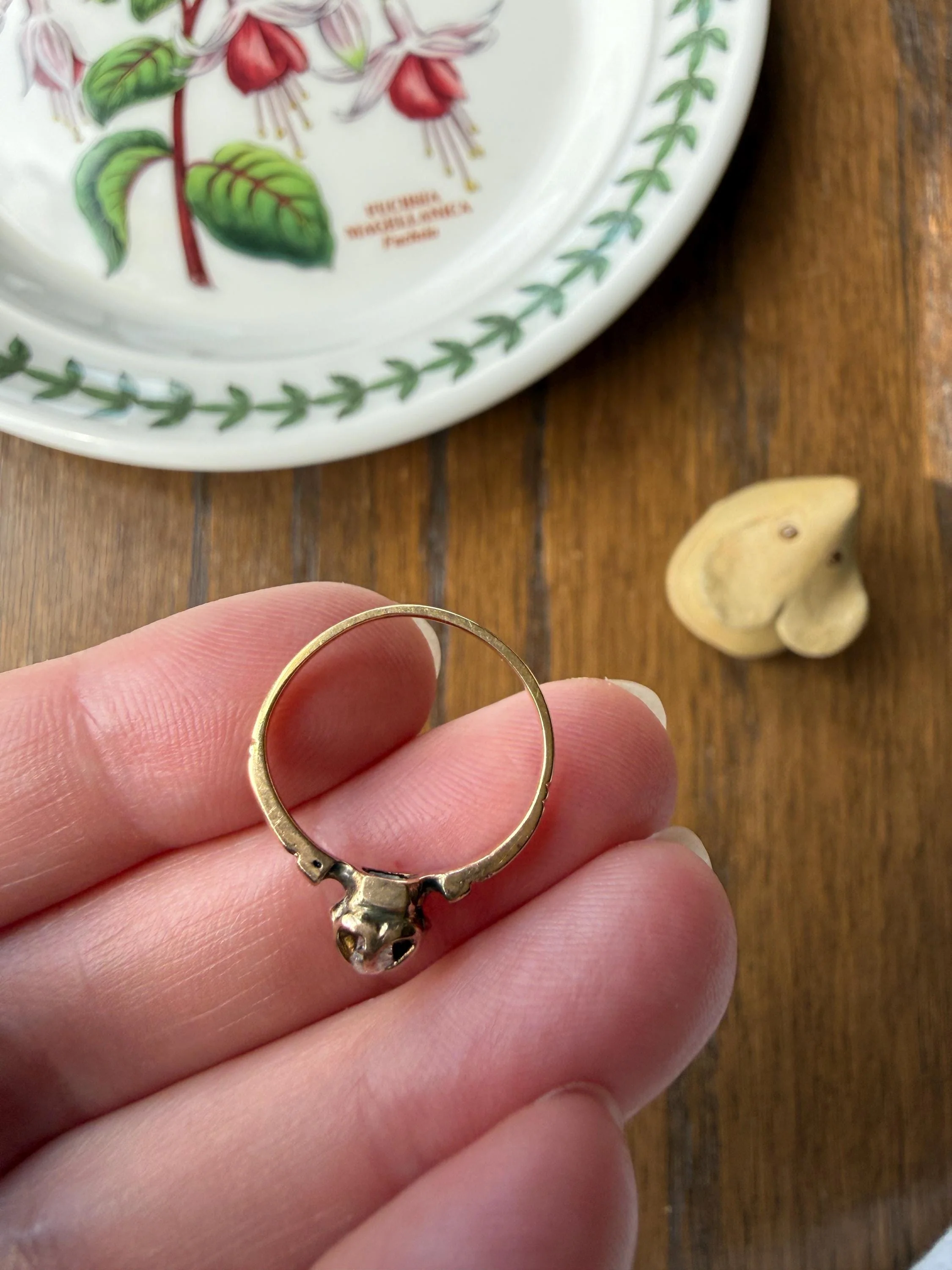 French Antique 18k Gold Old Mine Cut DIAMOND Buttercup Ring Pinky Band Victorian Stacker Solitaire Dainty Minimalist Engagement OMC - Image 8