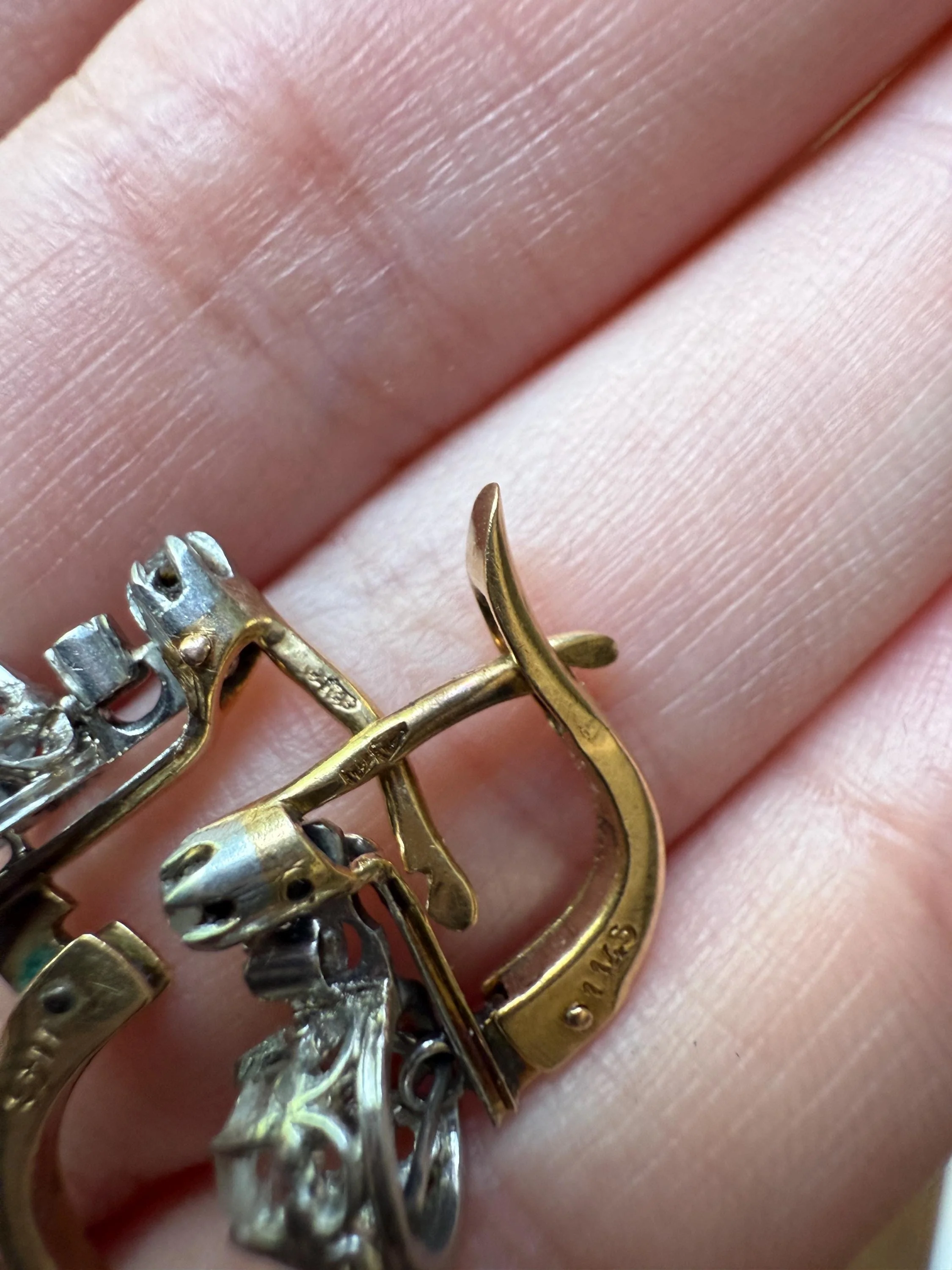 FRENCH Antique 18k GOLD Platinum Rose Cut DIAMOND Earrings Victorian Dangle Dormeuse Gift Belle Epoque - Image 10