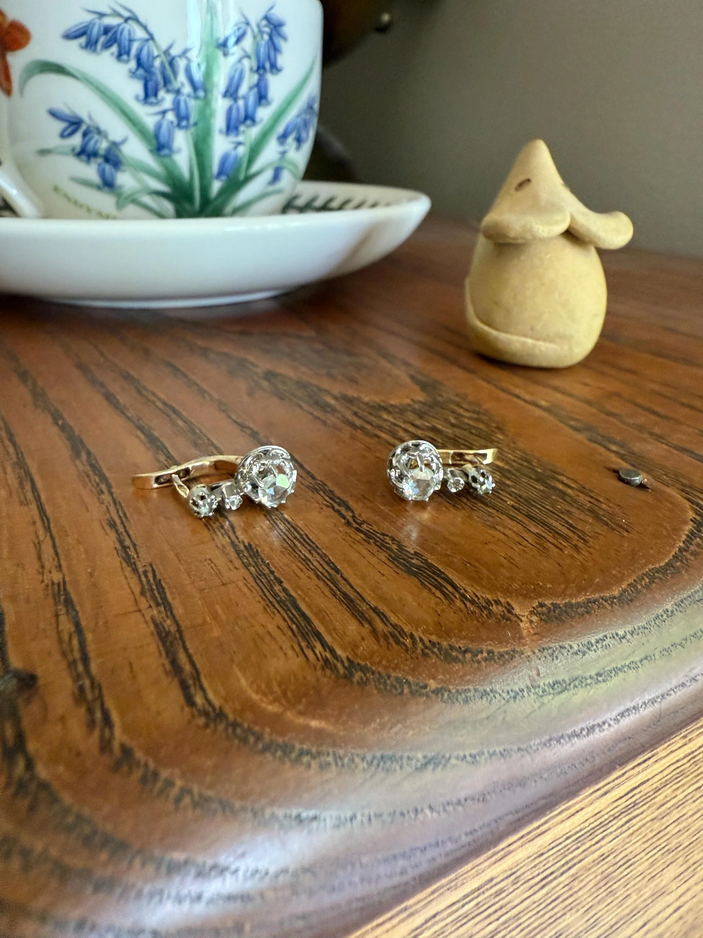 FRENCH Antique 18k GOLD Platinum Rose Cut DIAMOND Earrings Victorian Dangle Dormeuse Gift Belle Epoque - Image 11
