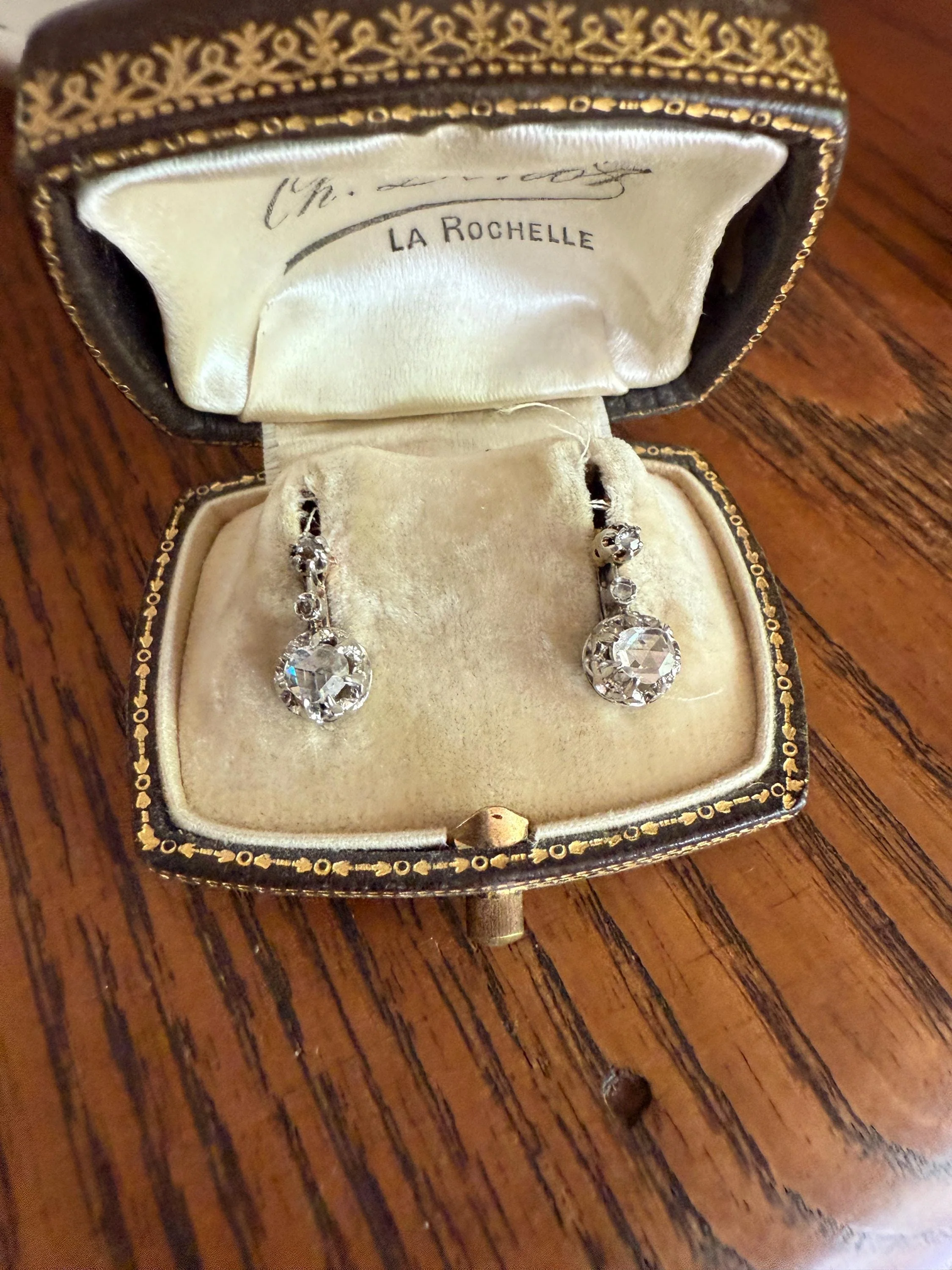 FRENCH Antique 18k GOLD Platinum Rose Cut DIAMOND Earrings Victorian Dangle Dormeuse Gift Belle Epoque - Image 6