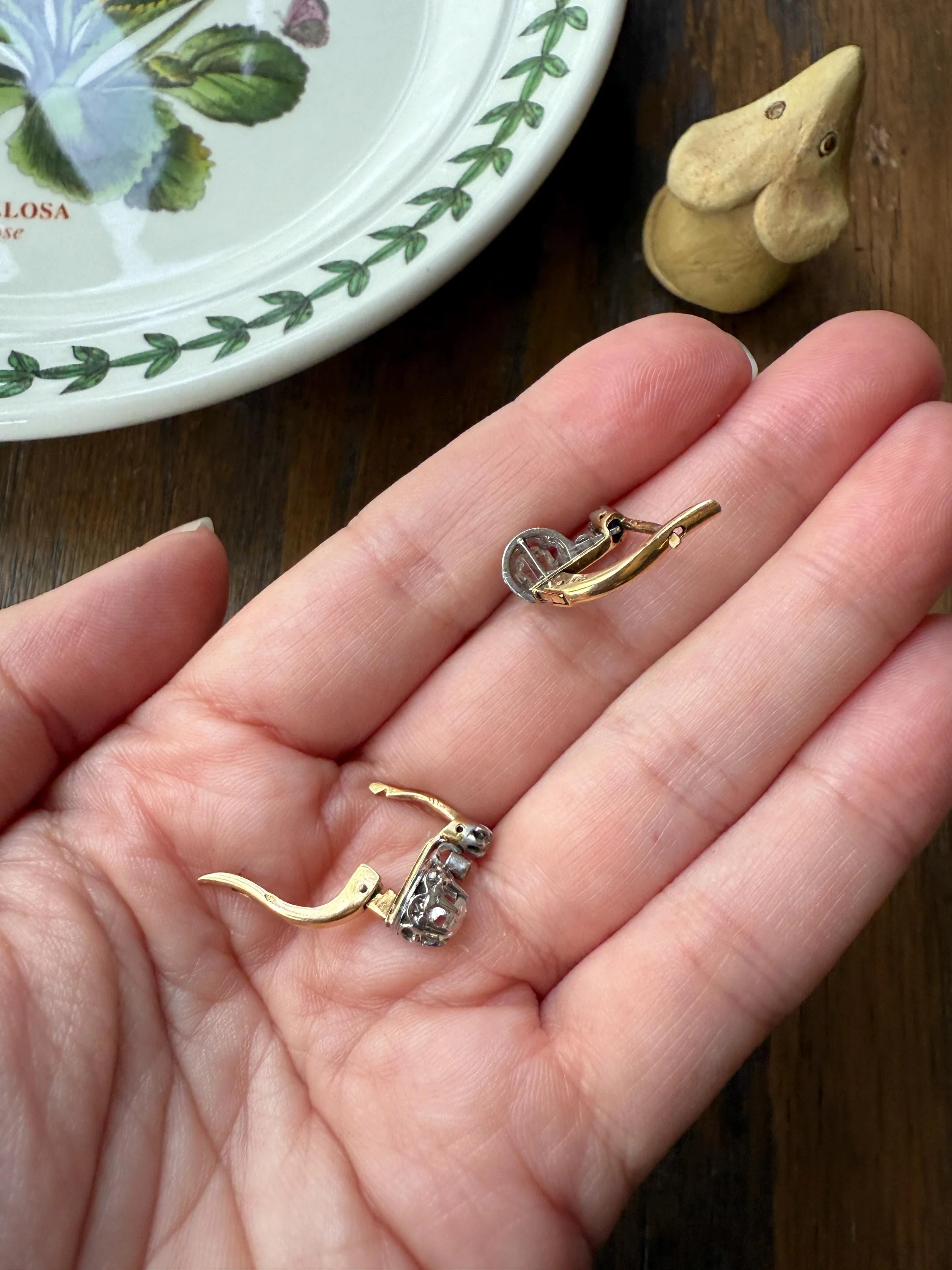FRENCH Antique 18k GOLD Platinum Rose Cut DIAMOND Earrings Victorian Dangle Dormeuse Gift Belle Epoque - Image 9