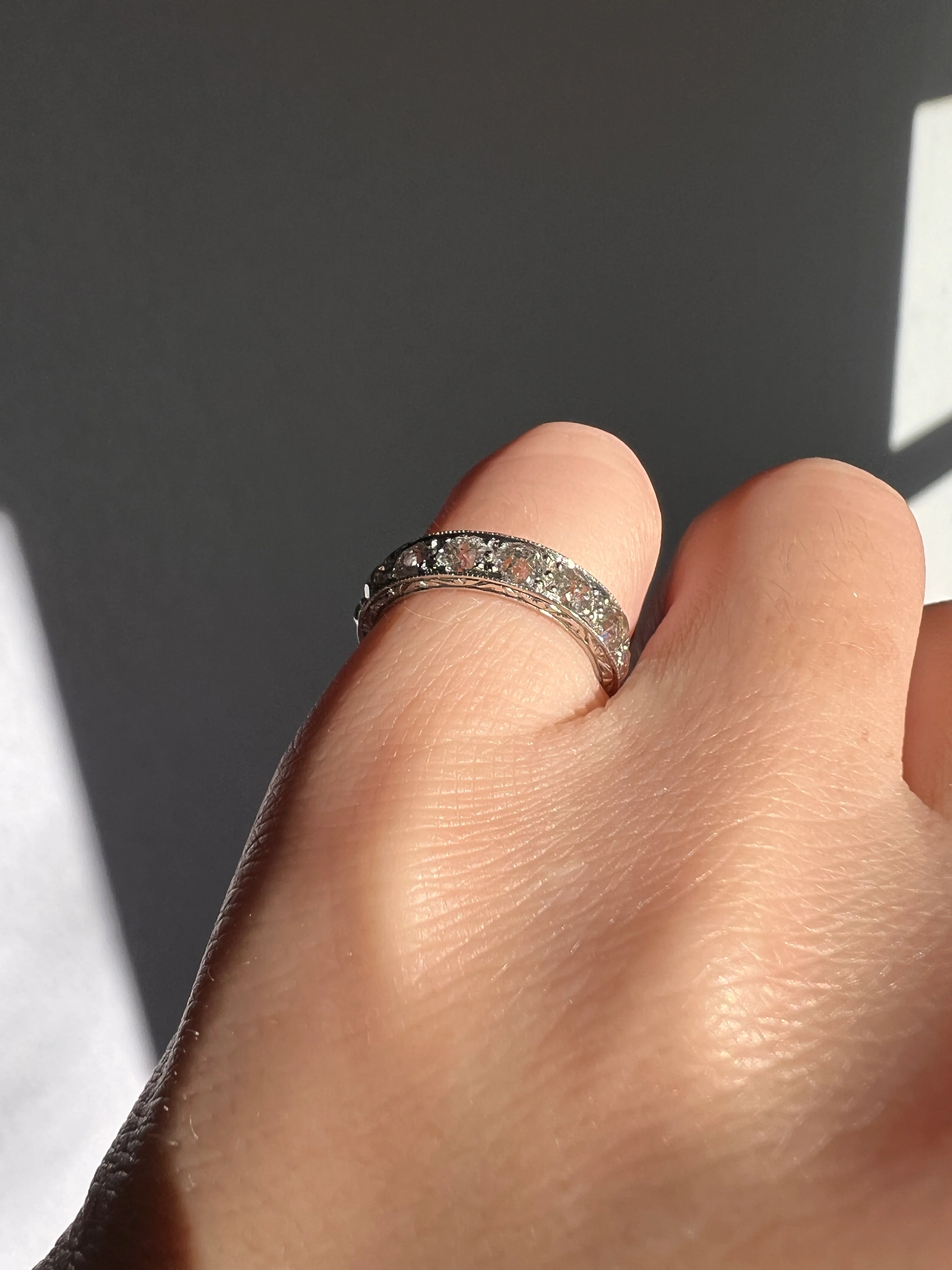French ANTIQUE 2.5 Carats Old Mine Cut DIAMOND Full Eternity Band PLATINUM Ring Pinky Stacker - Image 12