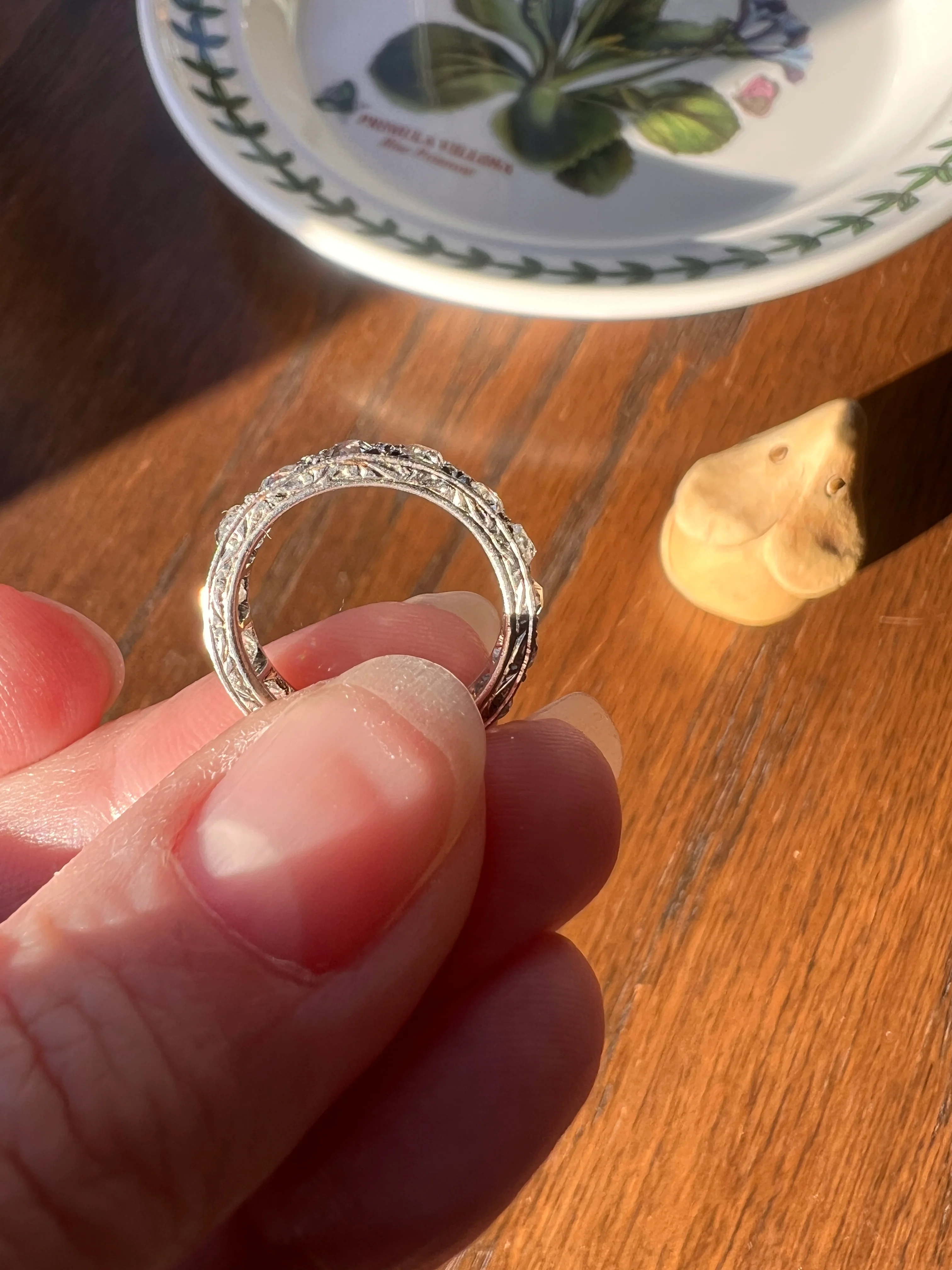 French ANTIQUE 2.5 Carats Old Mine Cut DIAMOND Full Eternity Band PLATINUM Ring Pinky Stacker - Image 14