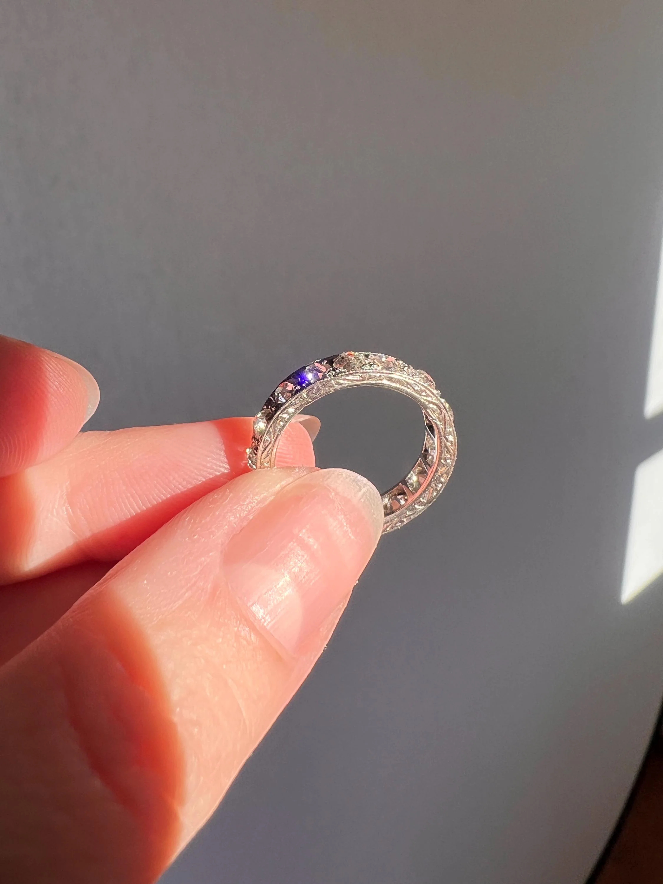 French ANTIQUE 2.5 Carats Old Mine Cut DIAMOND Full Eternity Band PLATINUM Ring Pinky Stacker - Image 2