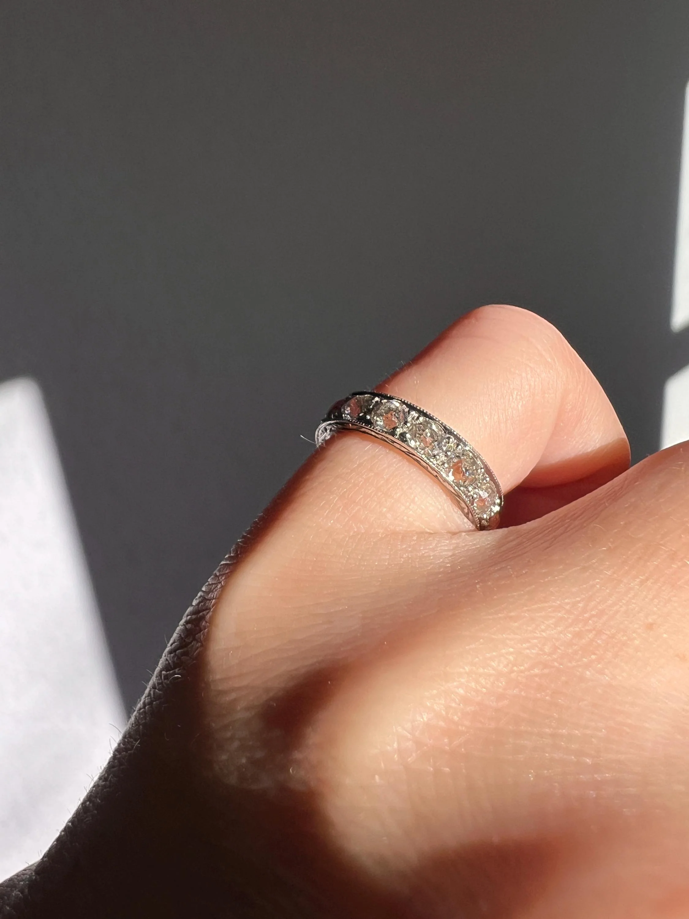 French ANTIQUE 2.5 Carats Old Mine Cut DIAMOND Full Eternity Band PLATINUM Ring Pinky Stacker - Image 3