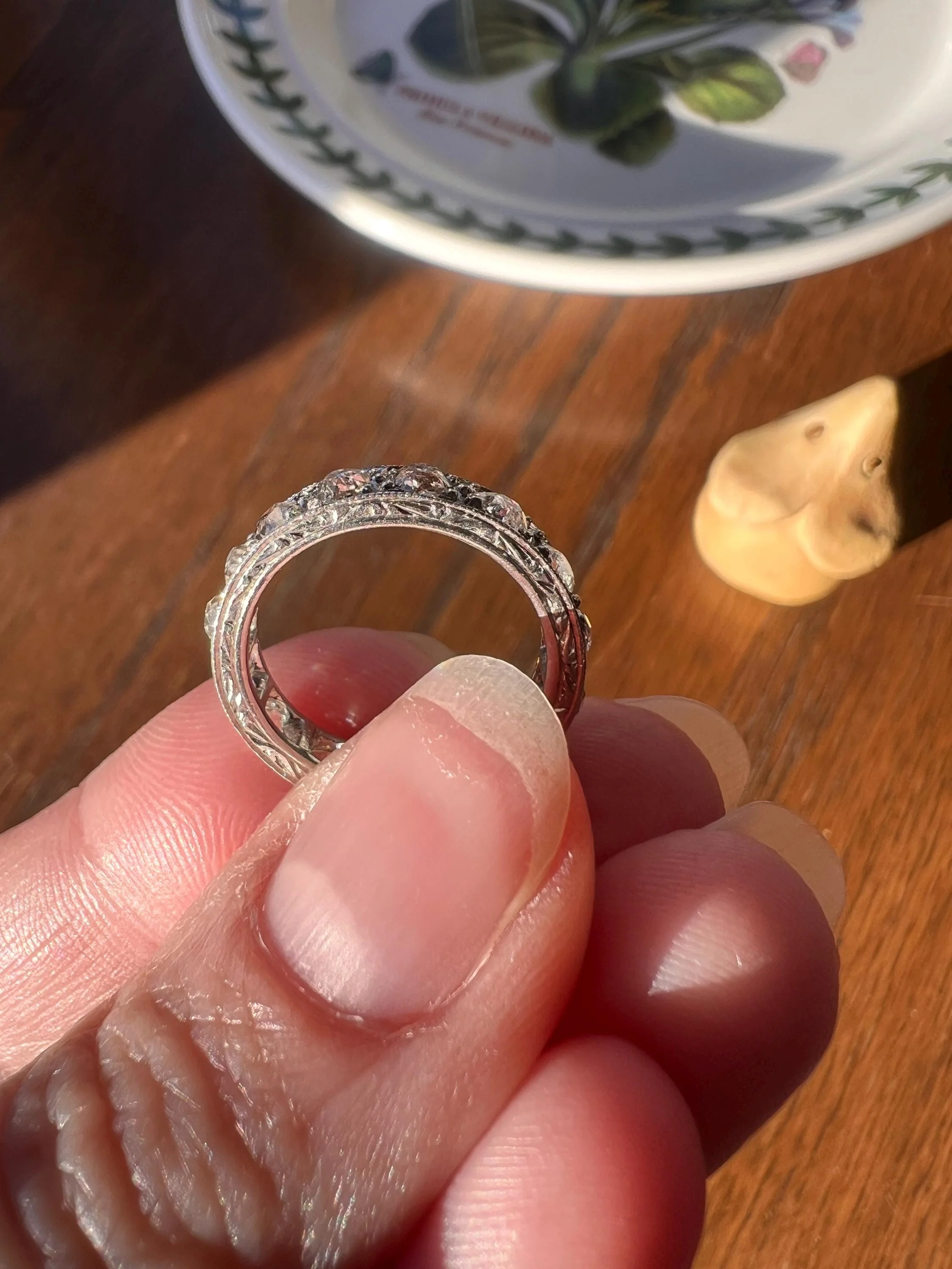 French ANTIQUE 2.5 Carats Old Mine Cut DIAMOND Full Eternity Band PLATINUM Ring Pinky Stacker - Image 4