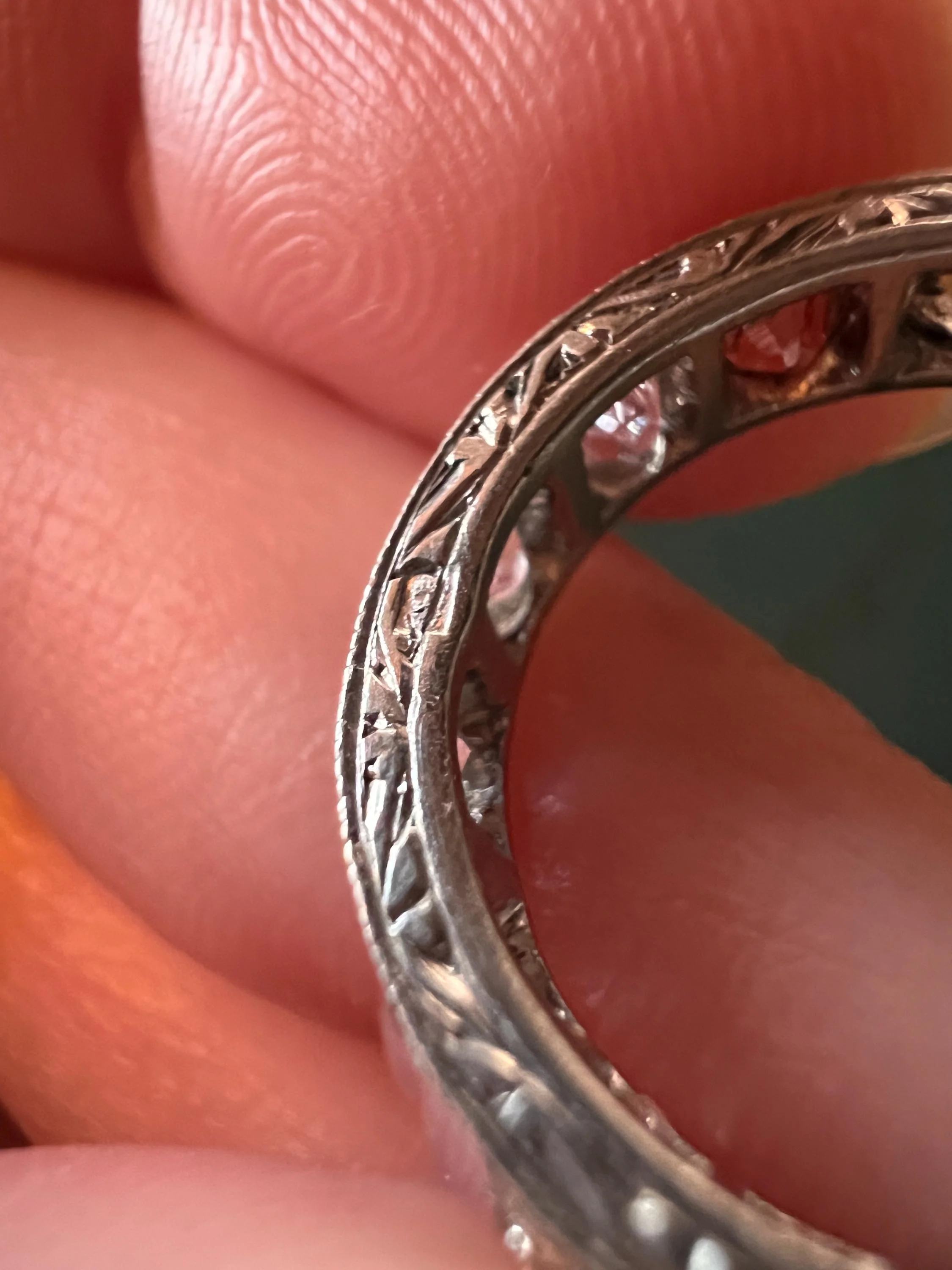 French ANTIQUE 2.5 Carats Old Mine Cut DIAMOND Full Eternity Band PLATINUM Ring Pinky Stacker - Image 6